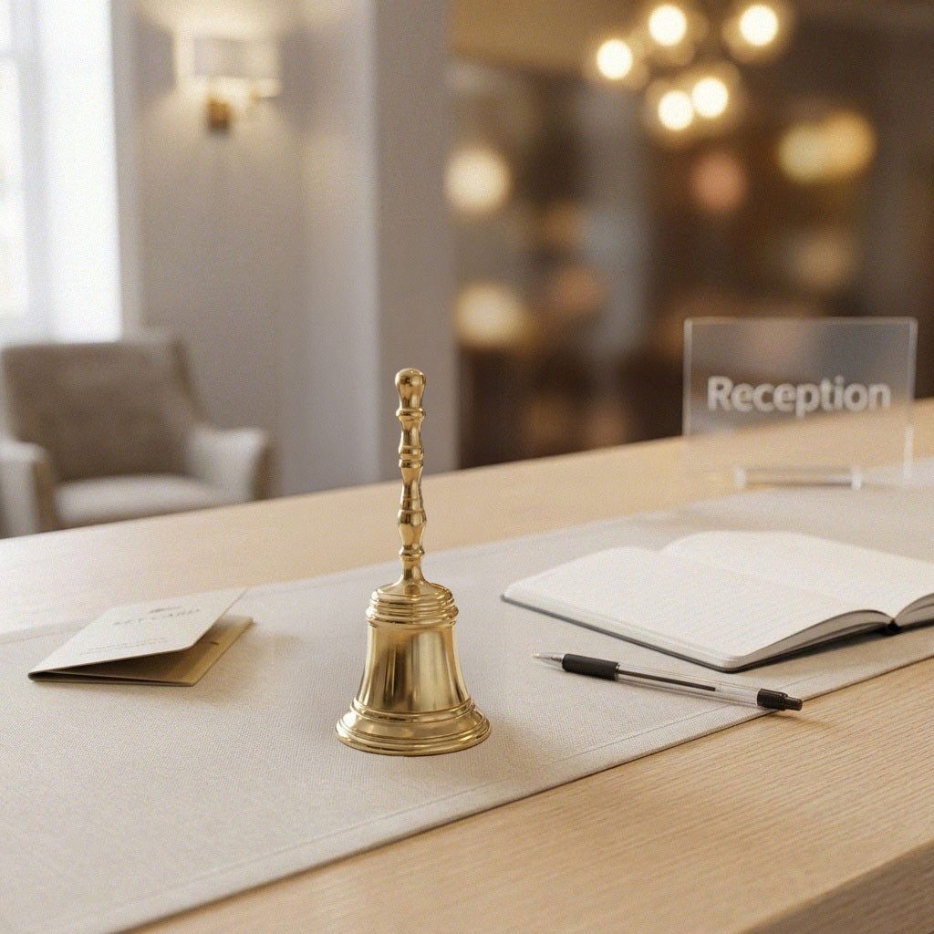 Antikas Wanddekoobjekt Tischglocke Messing glänzend, klassisch, goldfarben, H.15 cm