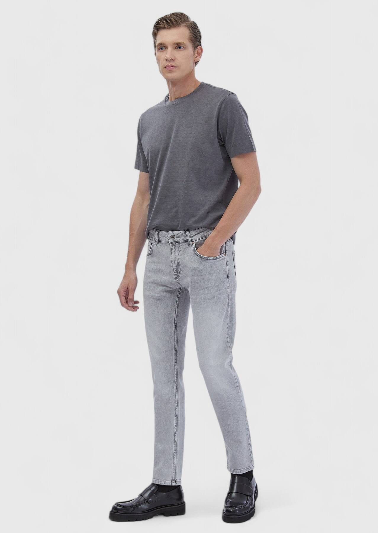 RAMSEY Straight-Jeans Schmal geschnittene Jeans aus Denim-Baumwollmischung