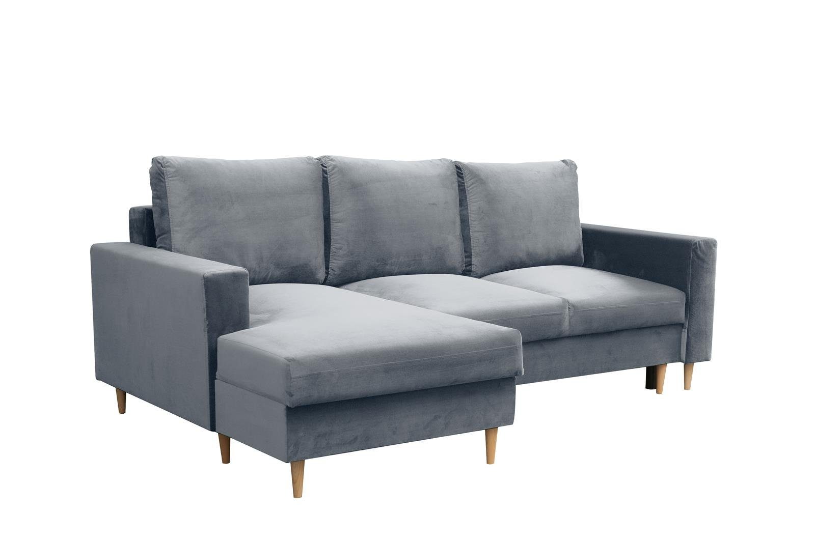 mane Stil, 85) Bettkästen DAVE, rechts, Ecke, mit links 2x (fancy Hellblau mit Polsterecke L-Form im oder Skandinavisches Beautysofa mit Relaxfunktion,