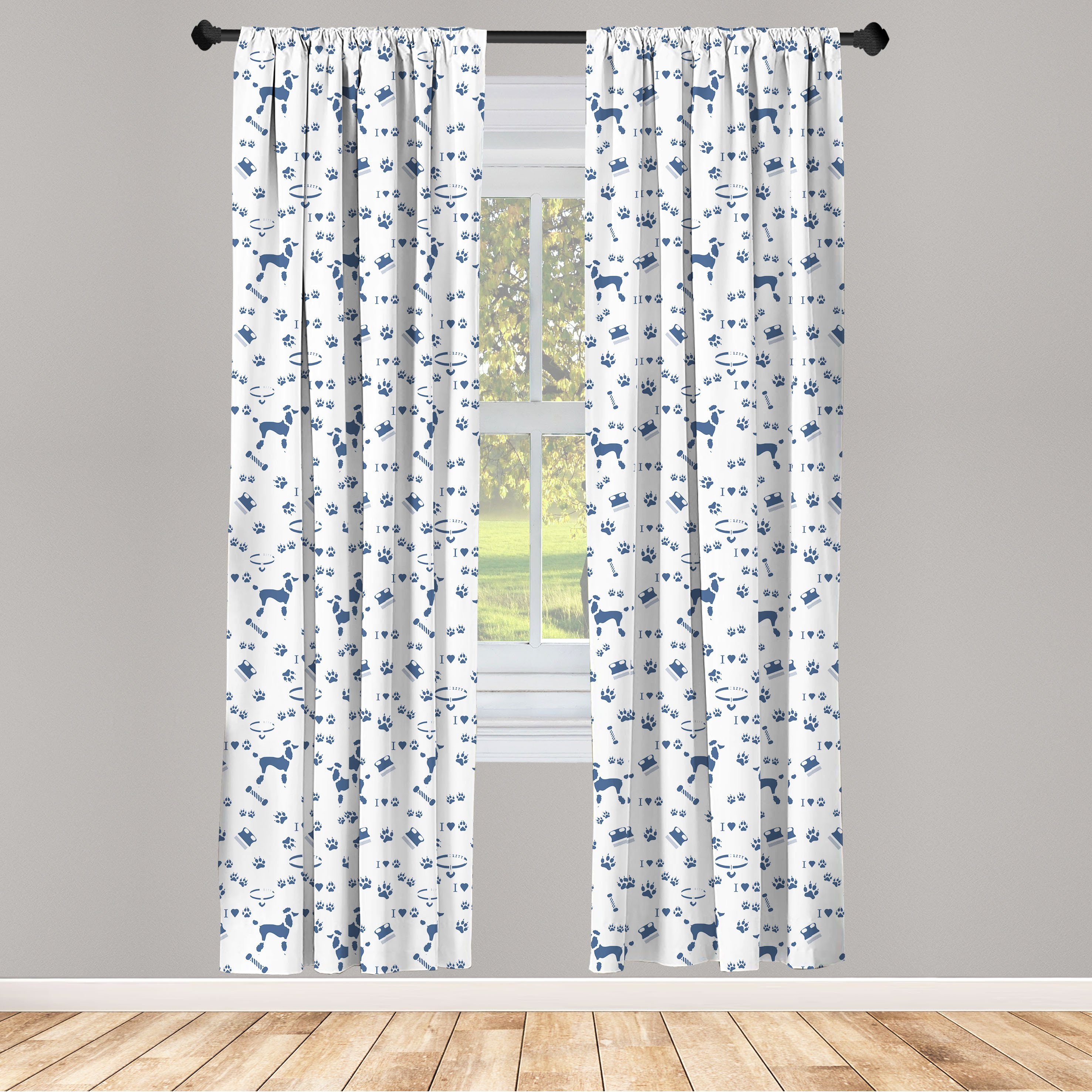 Gardine Vorhang für Wohnzimmer Schlafzimmer Dekor, Abakuhaus, Microfaser, Blau und weiß Tier-Liebhaber Haustier Hund