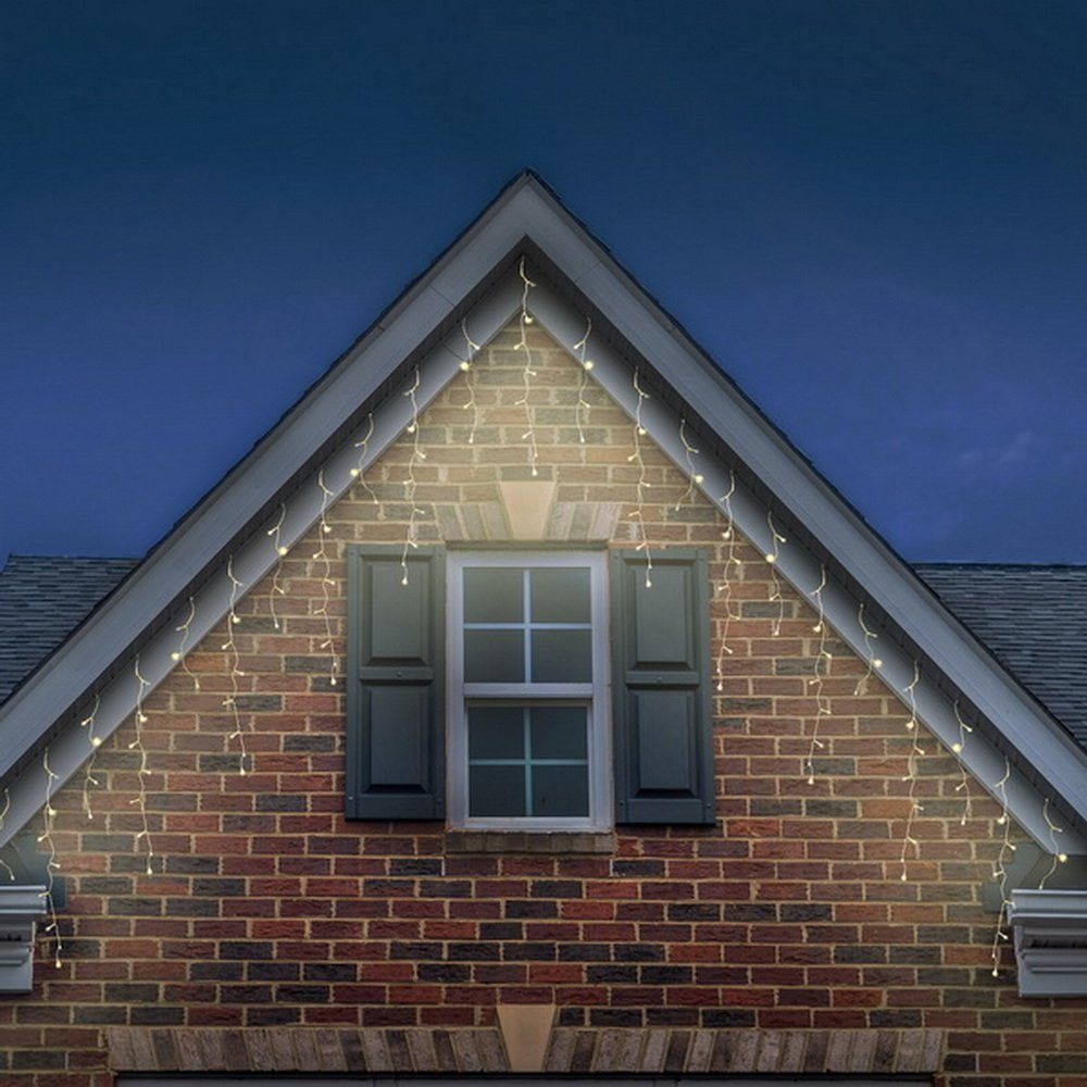 Haushalt International LED-Lichtervorhang Fensterdekoration Eisregen 400 warm-weiße LEDs Sterneneffekt, transparentes Kabel, 20 flackernde LEDs