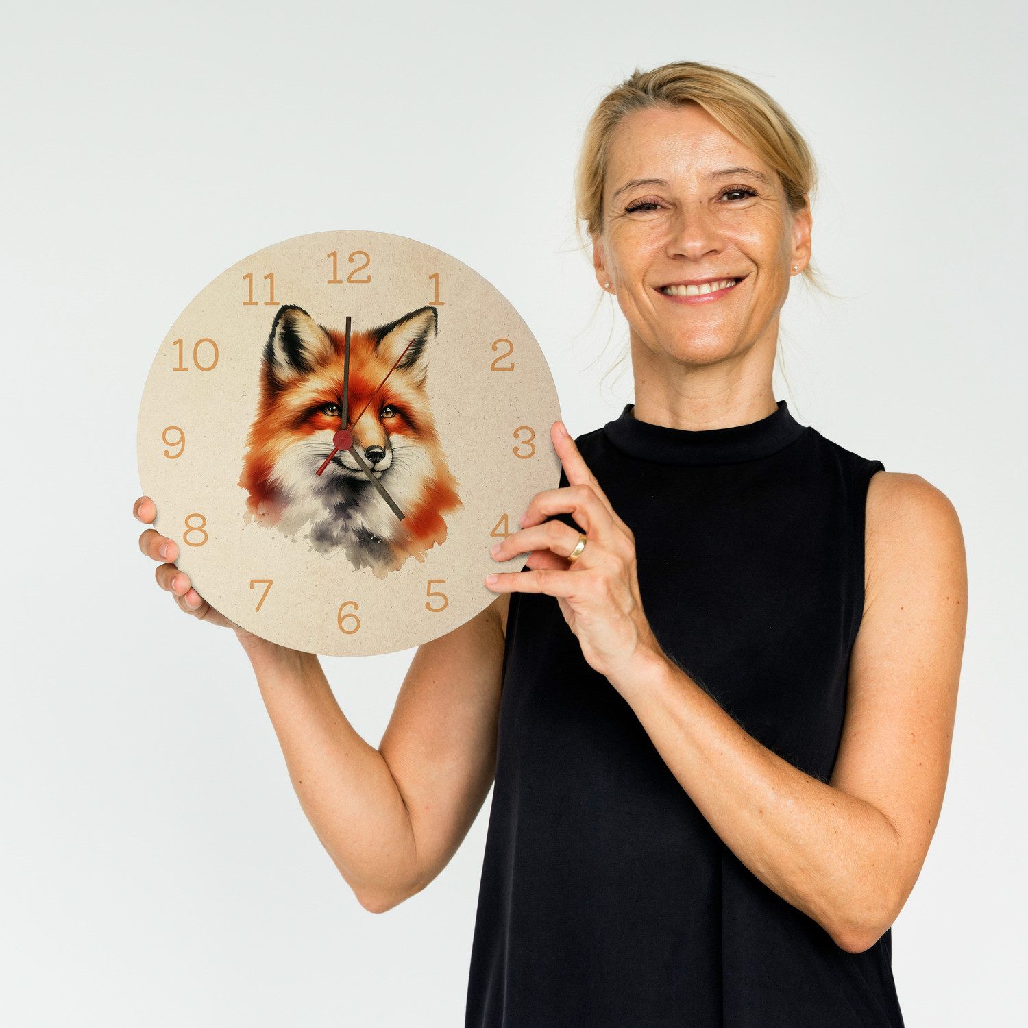 speecheese Wanduhr Fuchs Porträt Aquarell Wanduhr günstig online kaufen