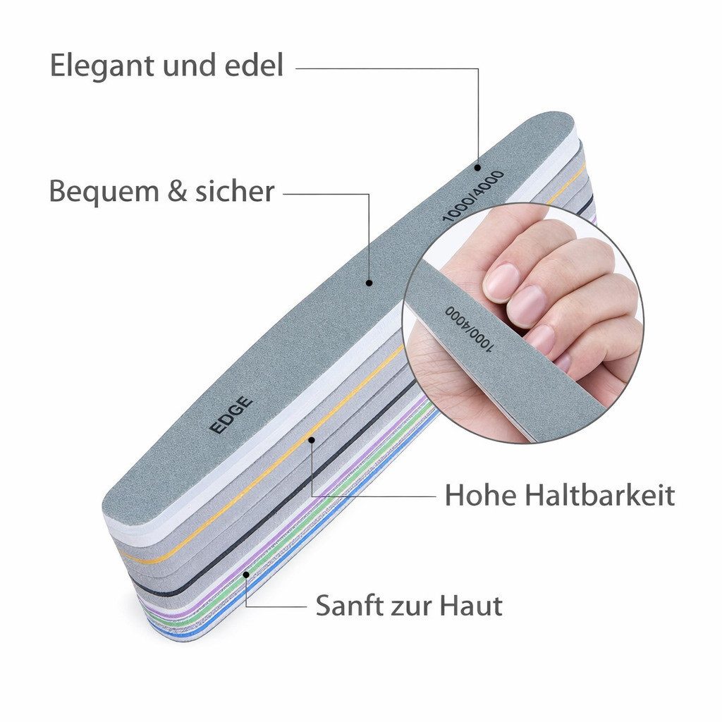 COOL-i ® Saphir-Nagelfeile Saphir-Nagelfeile Set – 6 Stück Doppelseitige Profi-Nagelfeilen, für Gelnägel & Naturnägel – Robust & Wiederverwendbar