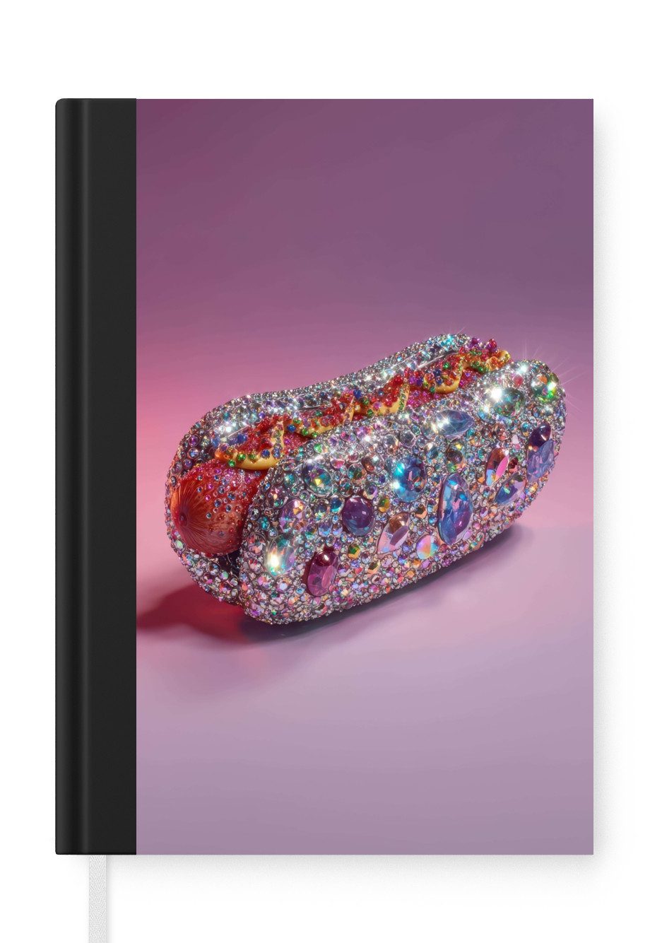 MuchoWow Notizbuch Hot Dog - Strasssteine - Glitzer - Lila, Notebook, Notizblock a5, Tagebuch, Journal Liniert