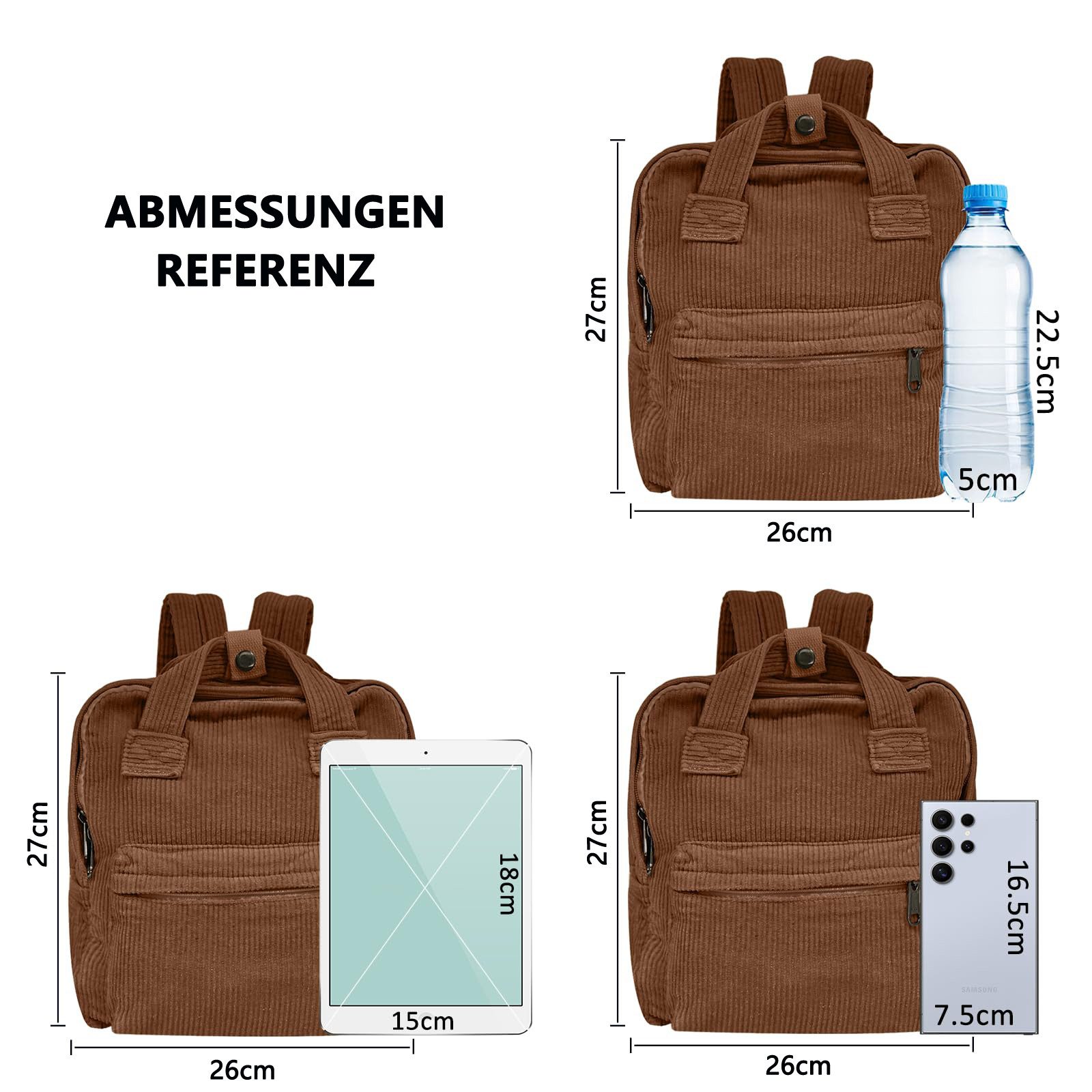 nsihing Rucksack Damen Canvas/Cord Cityrucksack Rucksäcke Daypacks, Rucksackhandtaschen Kinderrucksäcke für Schule Travel Arbeit – Bild 3 von 5