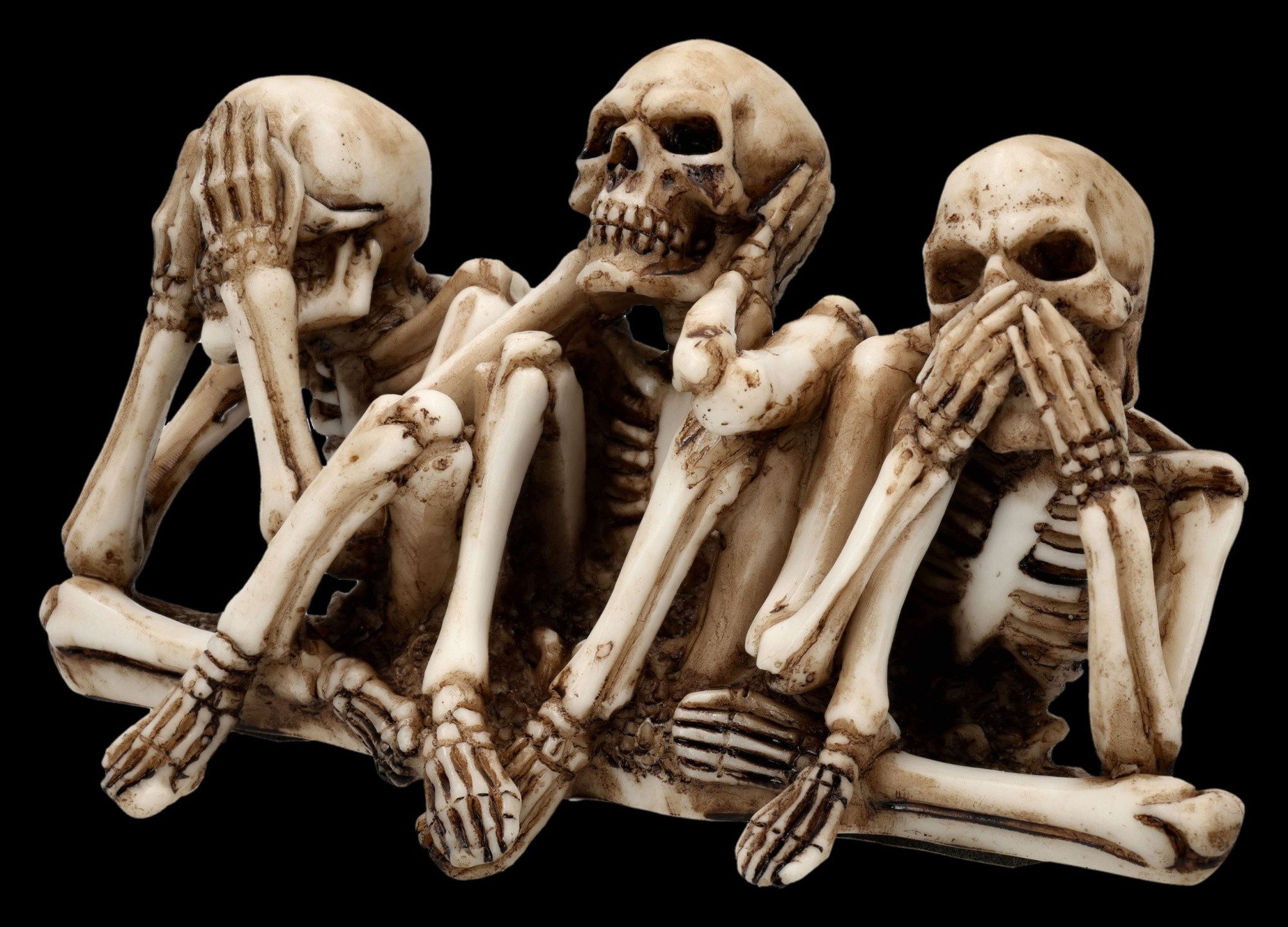 Figuren Shop GmbH Dekofigur Skelett Kantenhocker – Drei Weise Figur Gothic Humor Dekofigur 14 cm