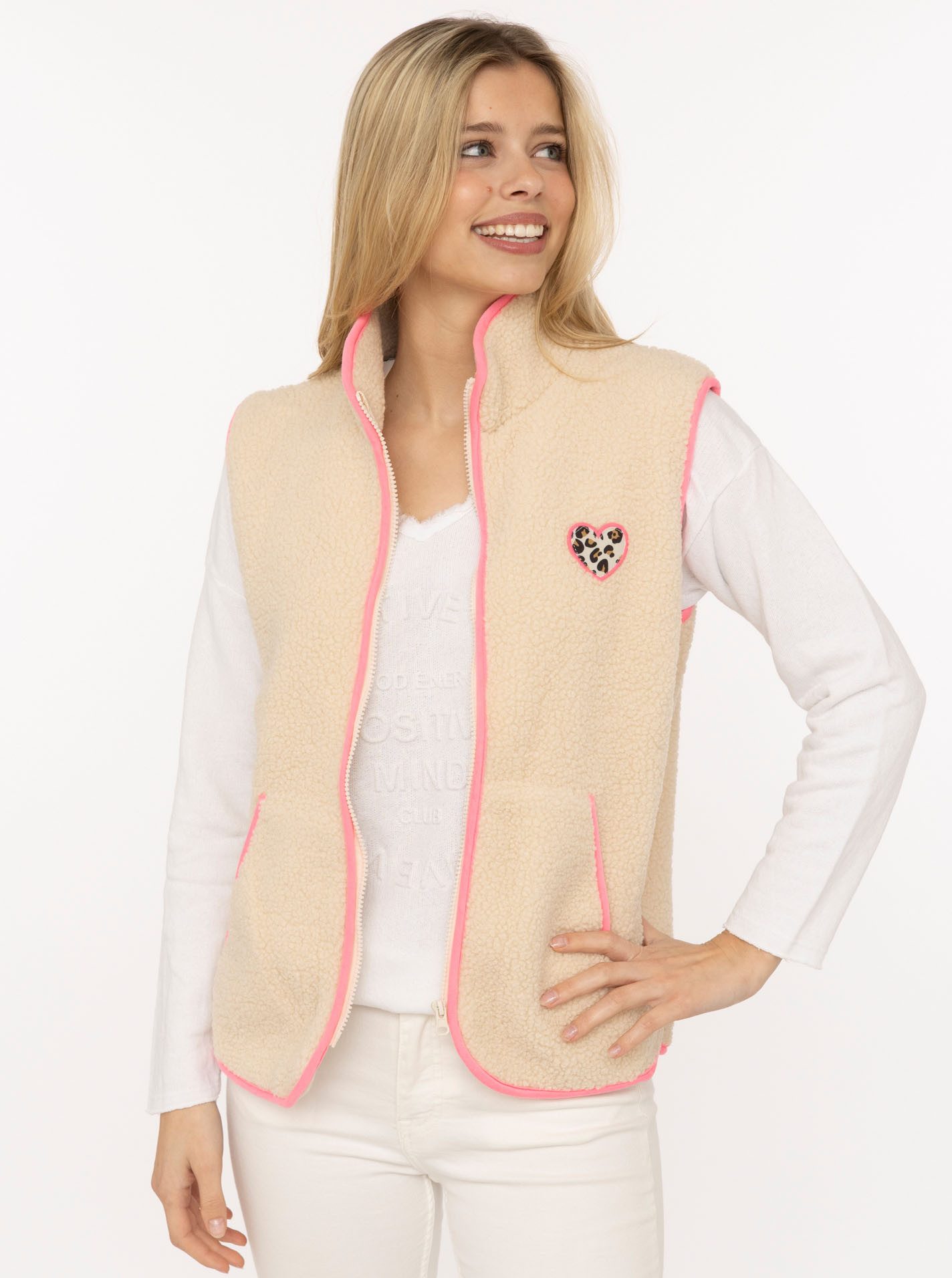 Zwillingsherz Fleeceweste "Leo Herzpatch" kuschelig weich, mit Eingriffstaschen, Stehkragen, Reißverschluss