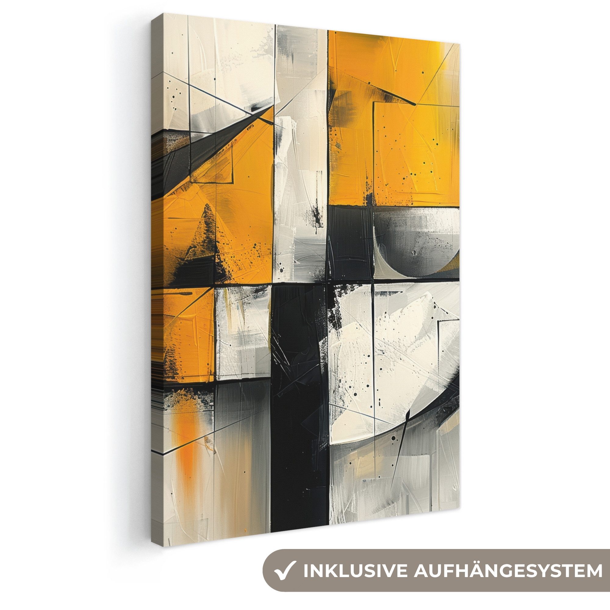 OneMillionCanvasses® Leinwandbild Gelb - Abstrakt - Modern - Formen, Fotodruck (1 St), Leinwand Canvas Wandbild, Wanddekoration 20x30 cm