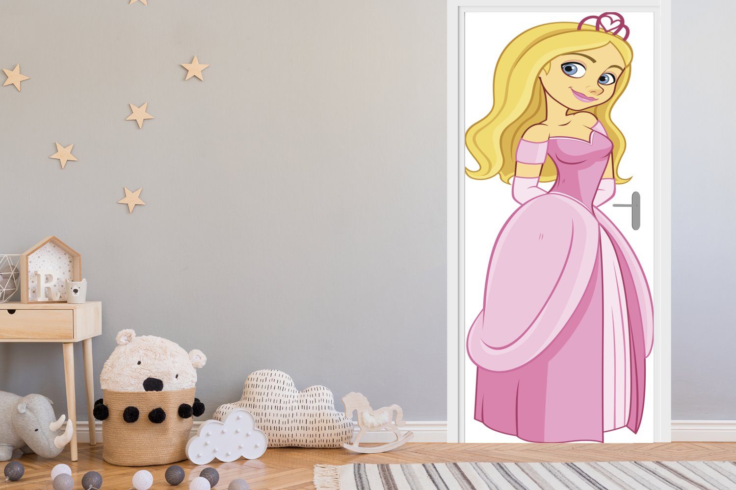 die 75x205 Türtapete Prinzessin, Kind St), für Fototapete Tür, für cm Illustration bedruckt, posiert, Matt, Türaufkleber, blonden (1 MuchoWow ein einer