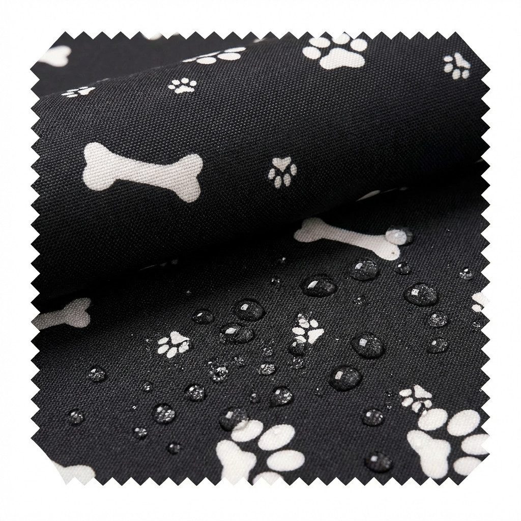 novely® Stoff OXFORD 210D D26 Knochen Hund Pfoten Schwarz Weiß Printstoff Outdoor, Wasserabweisend, Outdoor, Meterware, 1lfm
