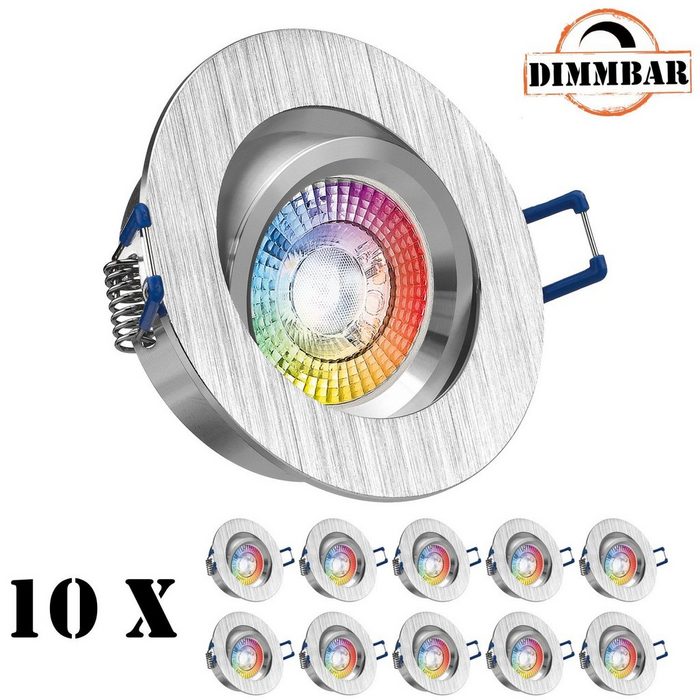 LEDANDO LED Einbaustrahler 10er RGB LED Einbaustrahler Set extra flach in bicolor - zweifarbig mit 3W LED von LEDANDO - 11 Farben + Warmweiß - inkl. Fernbedienung - dimmbar - rund