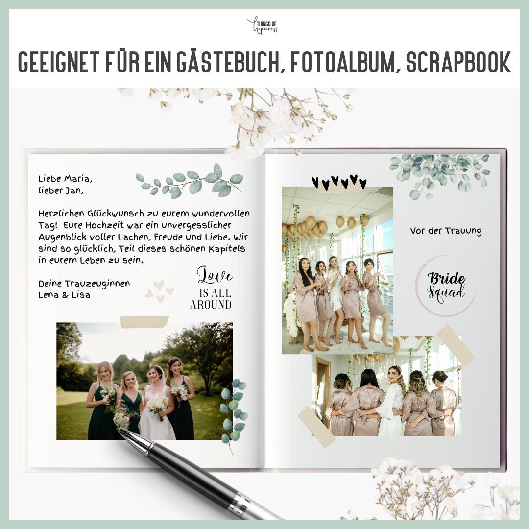 Things of Happiness Sticker Hochzeitssticker Gästebuch Hochzeit Aufkleber Fotoalbum, Hochzeitssticker Eucalyptus
