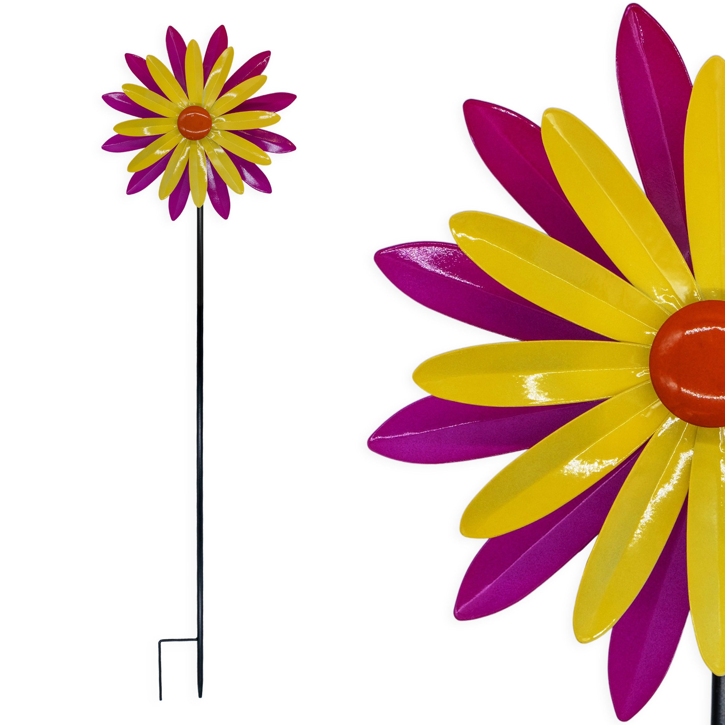 Spetebo Windrad Doppel Blume mit Erdspieß 114 x 29 cm - Gartenstecker Windspiel (Anzahl, 1 St., Stück), stabiler Erdspieß für sicheren Halt