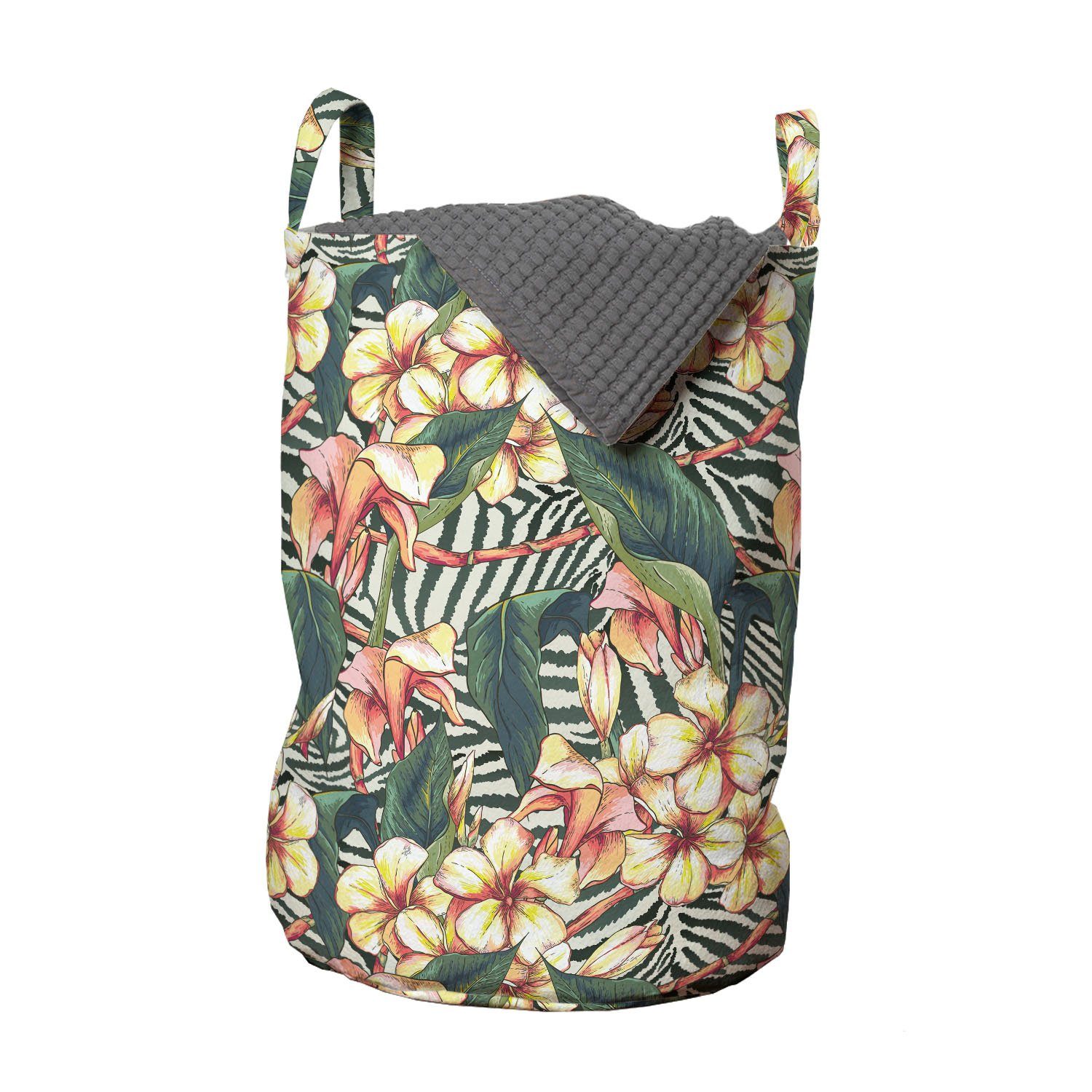 Abakuhaus Wäschesäckchen Wäschekorb mit Griffen Kordelzugverschluss für Waschsalons, Tropisch Detaillierte Exotische Blumen