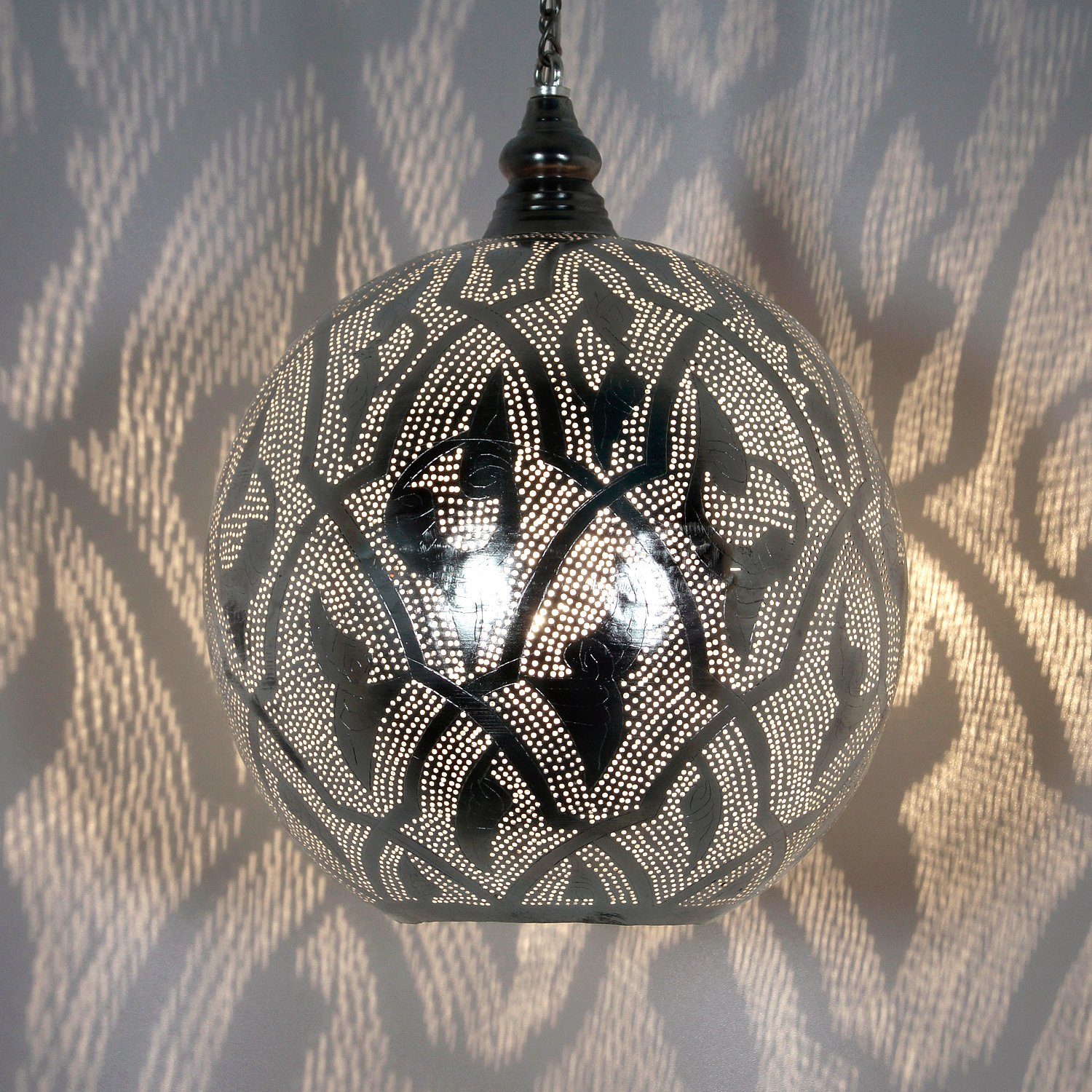 Casa Moro Hängeleuchte Marokkanische Lampe Suada D27 Silber Messing-Lampe Pendelleuchte, ohne Leuchtmittel, Kunsthandwerk aus dem Orient EL2010