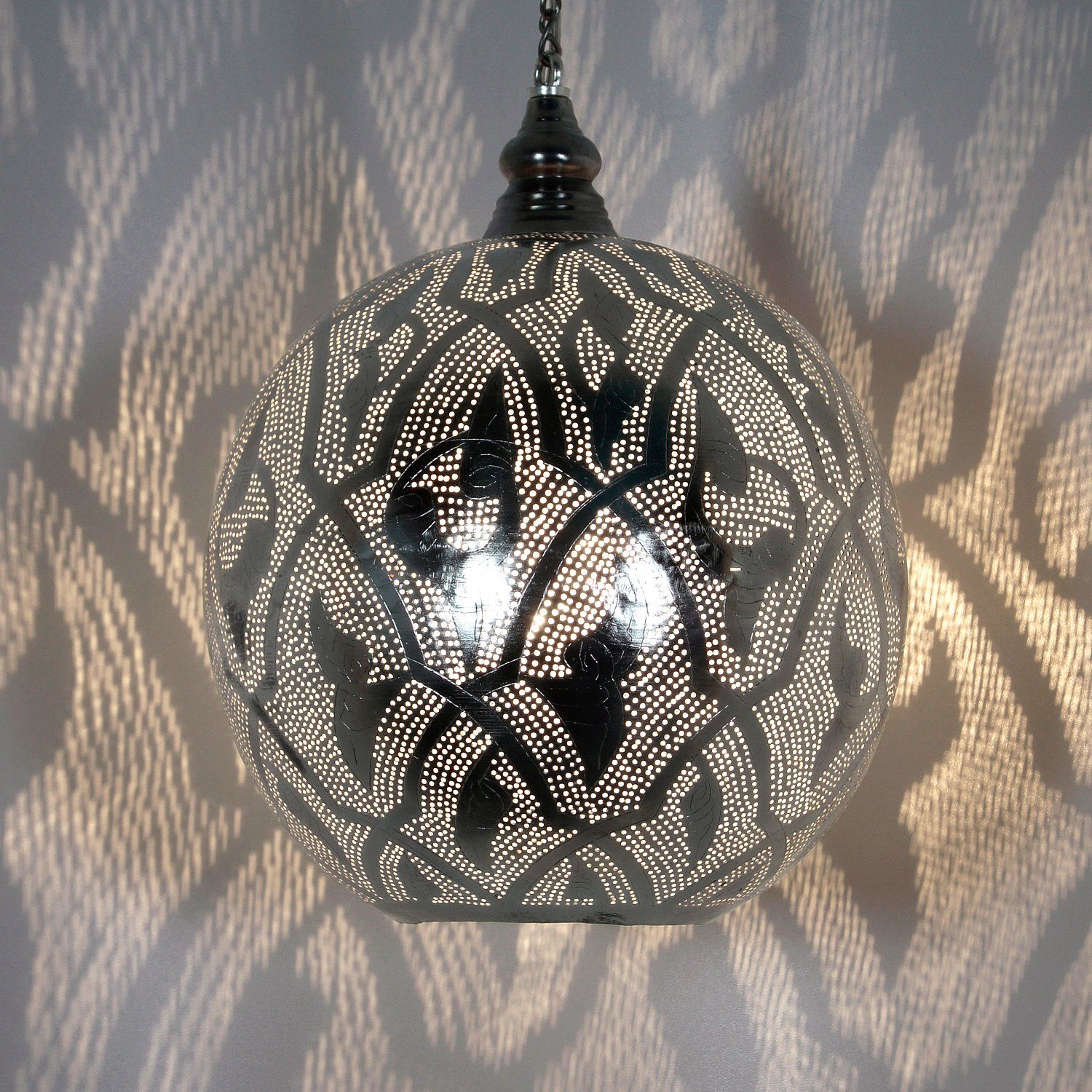 Hängeleuchte Lampe Leuchtmittel, EL2010 Messing-Lampe dem Pendelleuchte, Marokkanische ohne aus Casa Moro Orient, D27 Suada Kunsthandwerk Silber