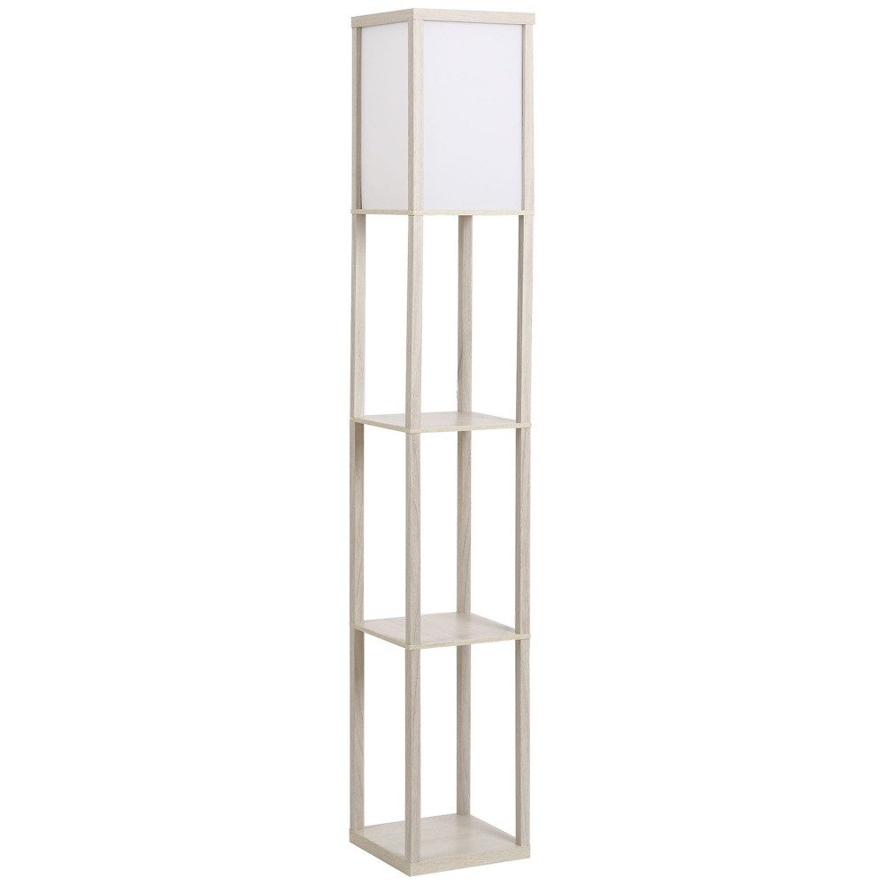 MIBODE Lampenschirm Stehleuchte 3 Regale E27 max.40W MDF Acryl Eiche-Weiß 26x26x160cm