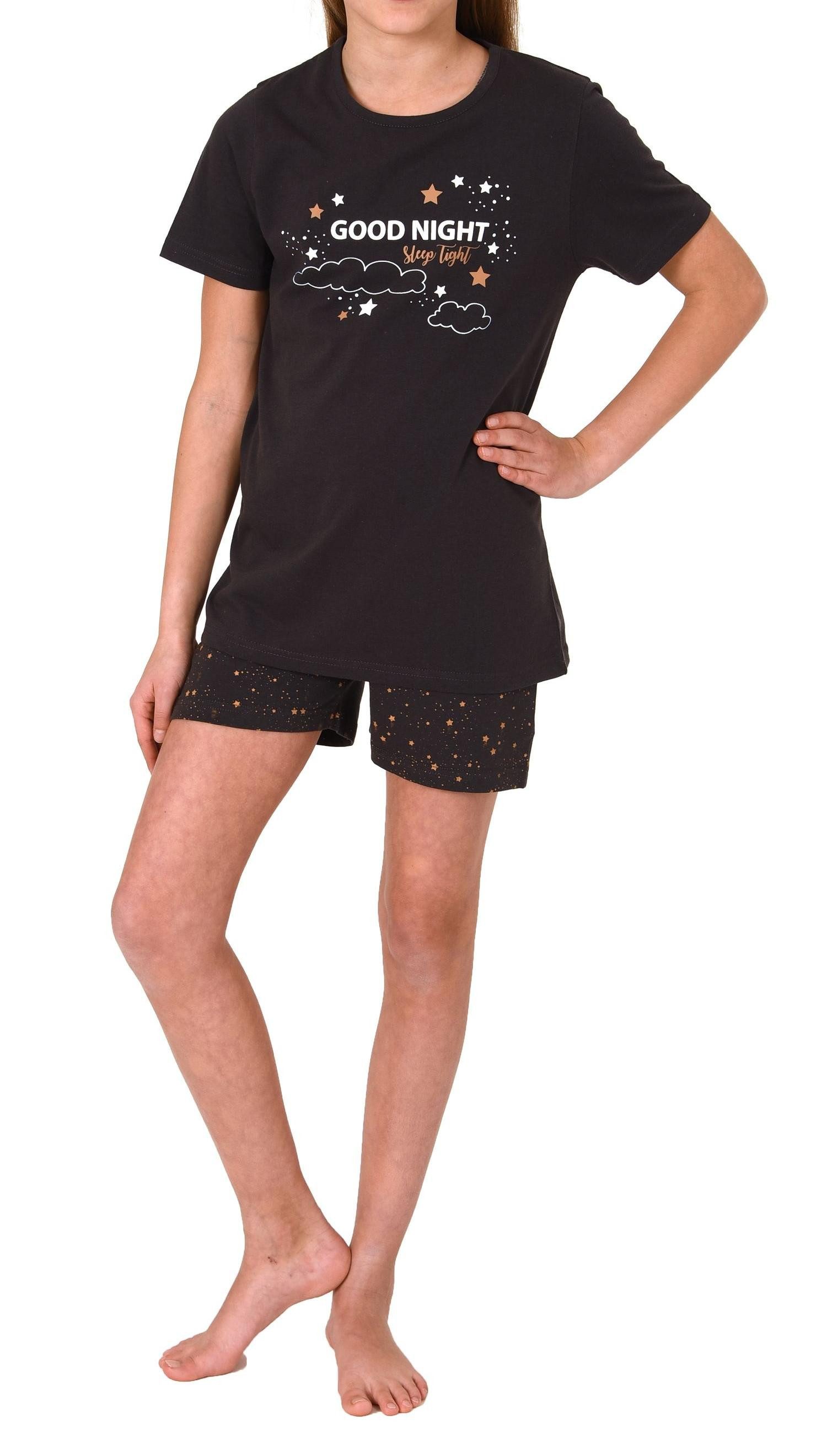 Pyjama Mädchen Shorty Pyjama kurzarm mit Sternchen-Design und Front-Print