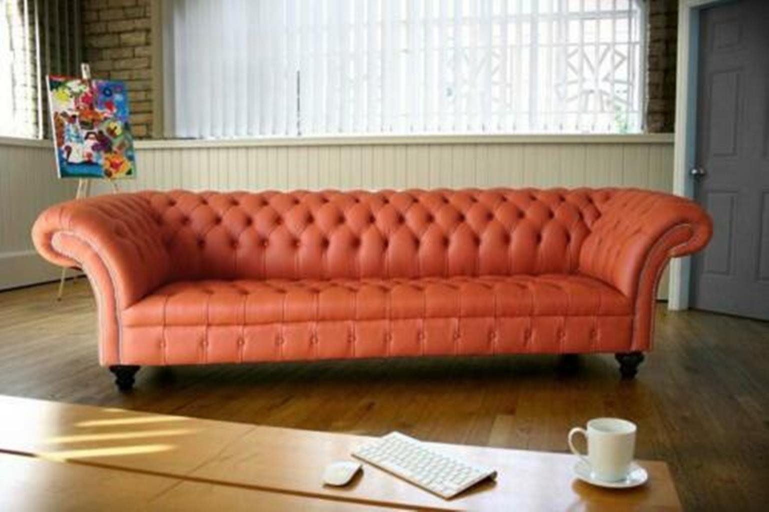 JVmoebel Chesterfield-Sofa, Chesterfield Orange Couch Sofa Polster 4 Sitzer Couchen Sitz | Chesterfield-Sofas