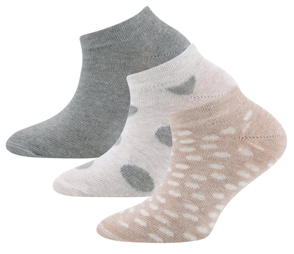Sneakersocken Ewers Mädchen Sneaker Strümpfe Söckchen 3er Pack Punkte grau beige