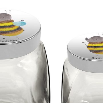 Mr. & Mrs. Panda Vorratsglas XL 2000ml Hummel flauschig - Weiß - Geschenk, Kaffeedose, Gute Laune, Premium Glas, (1-tlg), Vielseitig einsetzbar