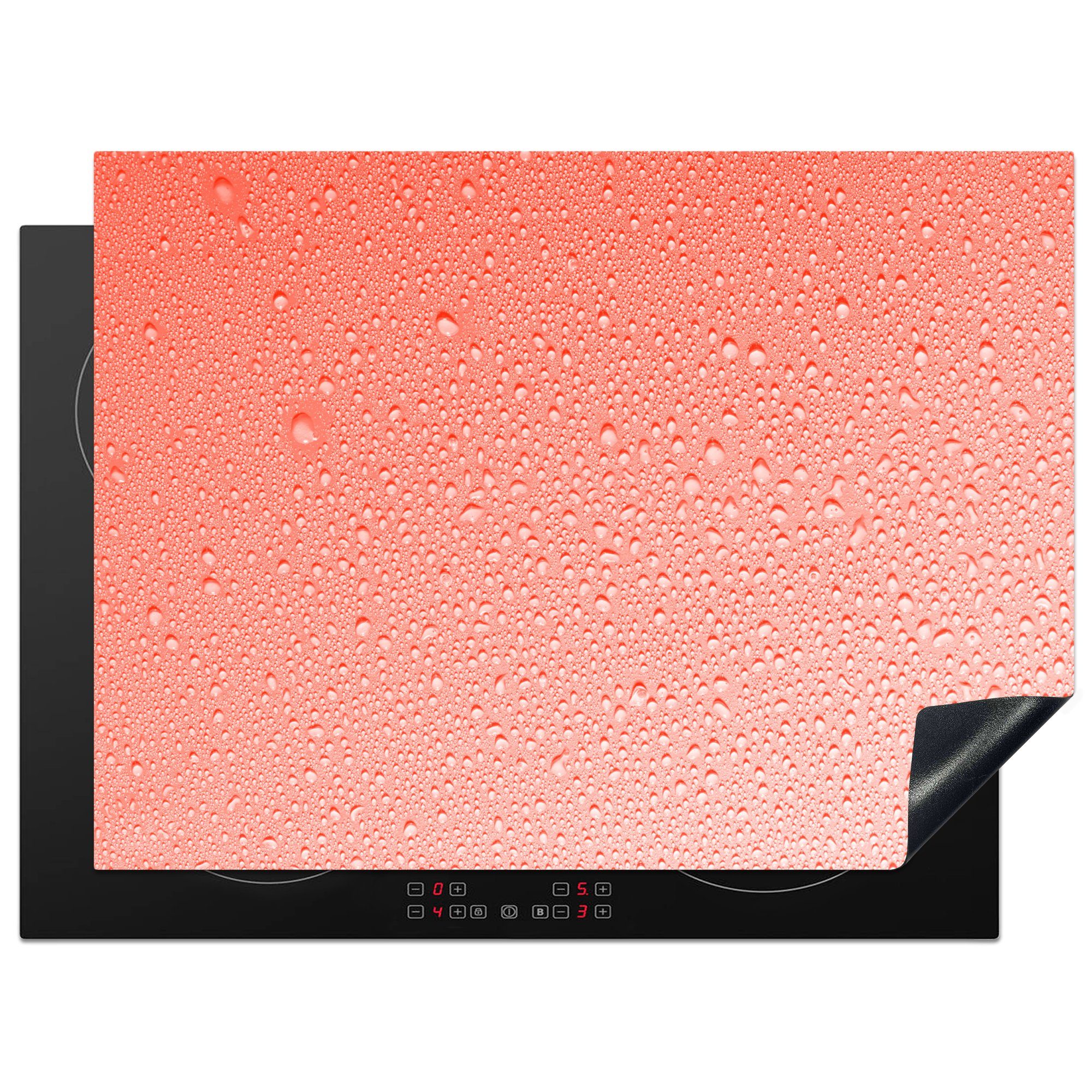 Kondenswasser Arbeitsfläche lachsrosa Herdblende-/Abdeckplatte Mobile 70x52 MuchoWow tlg), cm, Hintergrund, (1 auf nutzbar, Vinyl, Ceranfeldabdeckung