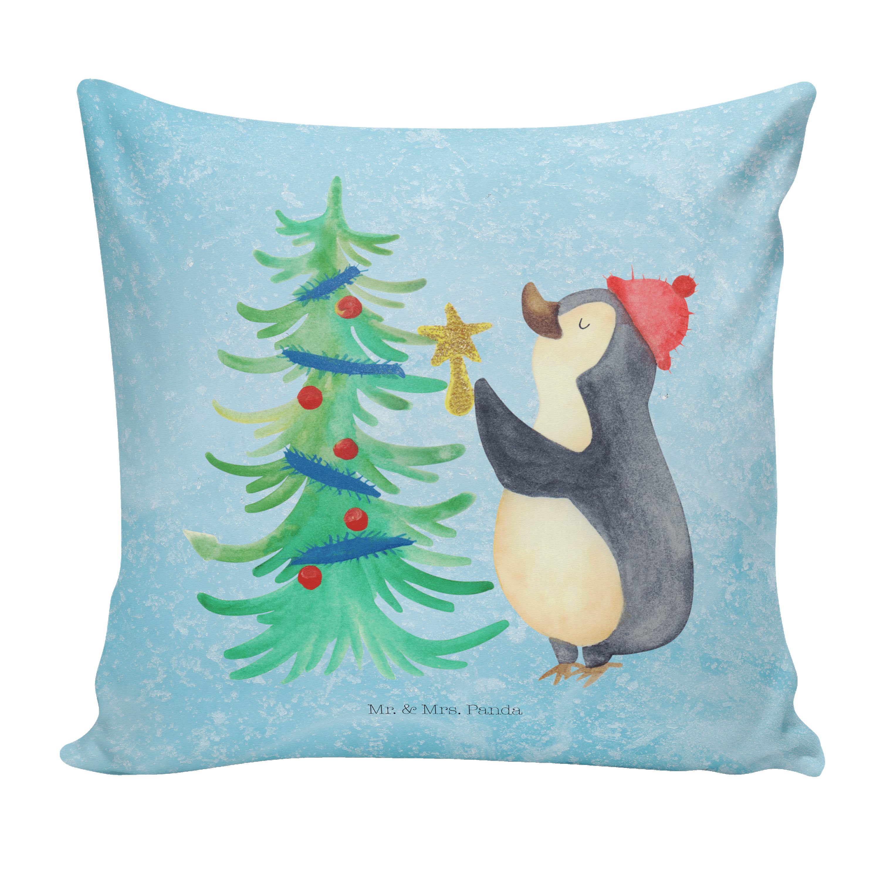 Mr. & Mrs. Panda Dekokissen Pinguin Weihnachtsbaum - Eisblau - Geschenk, Dekokissen, Winter, Moti