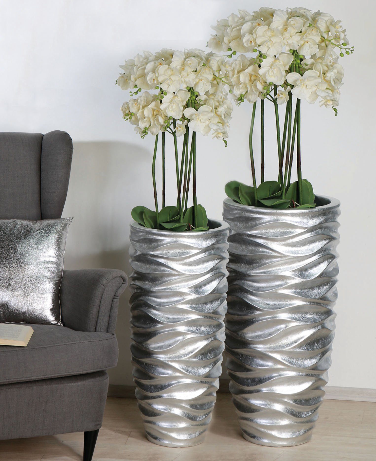 GILDE Übertopf »Waves, silber« (1 St), dekorativer Blumentopf, groß