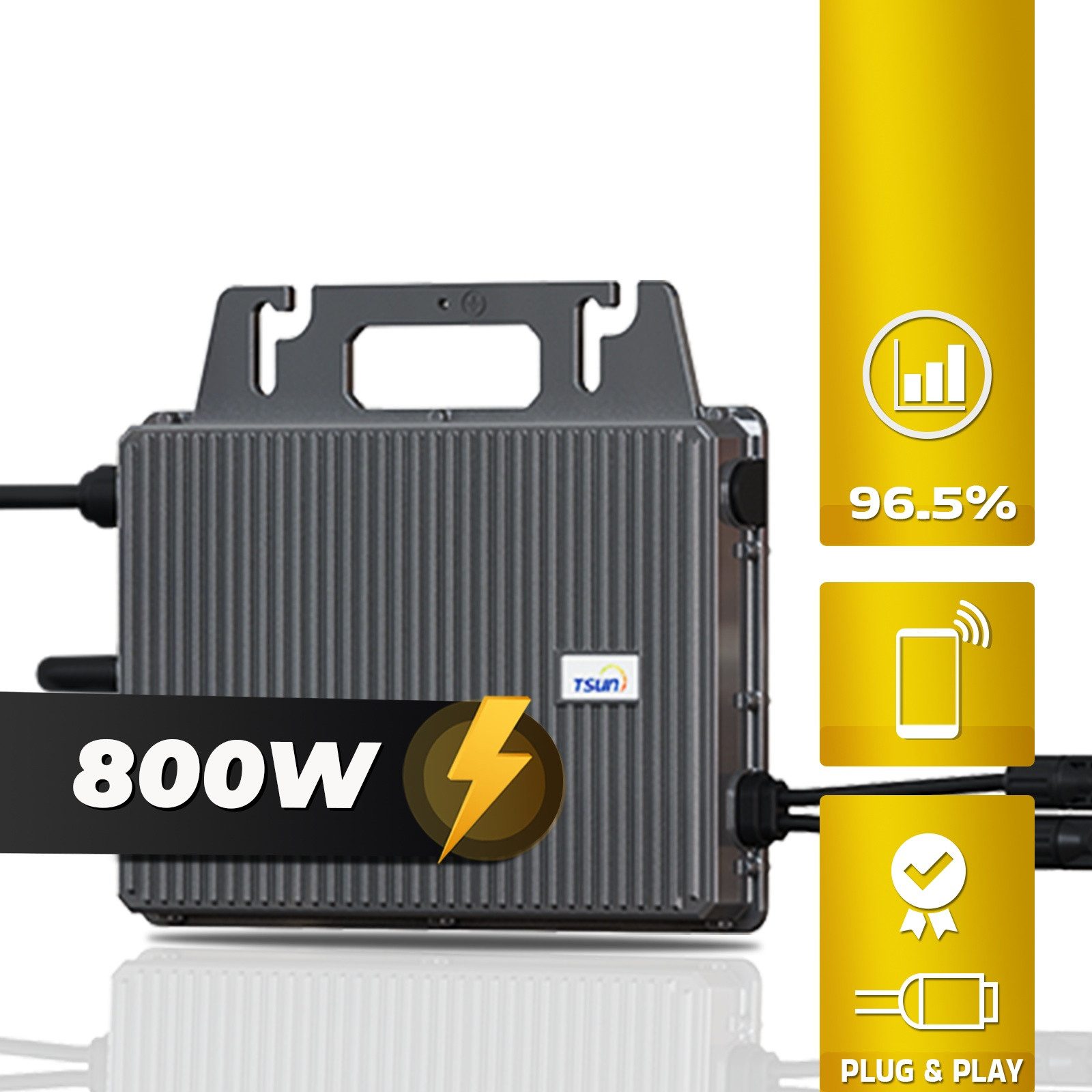 SUNNIVA Balkonkraftwerk 920W BIFAZIAL FULLBLACK komplett Steckdose, (TSUN 800W Wechselrichter, PV Solaranlage, 2x 460W Glas-Glas Solarmodule, inkl. 5m Kabel, Bluetooth WIFI, Komplettset)