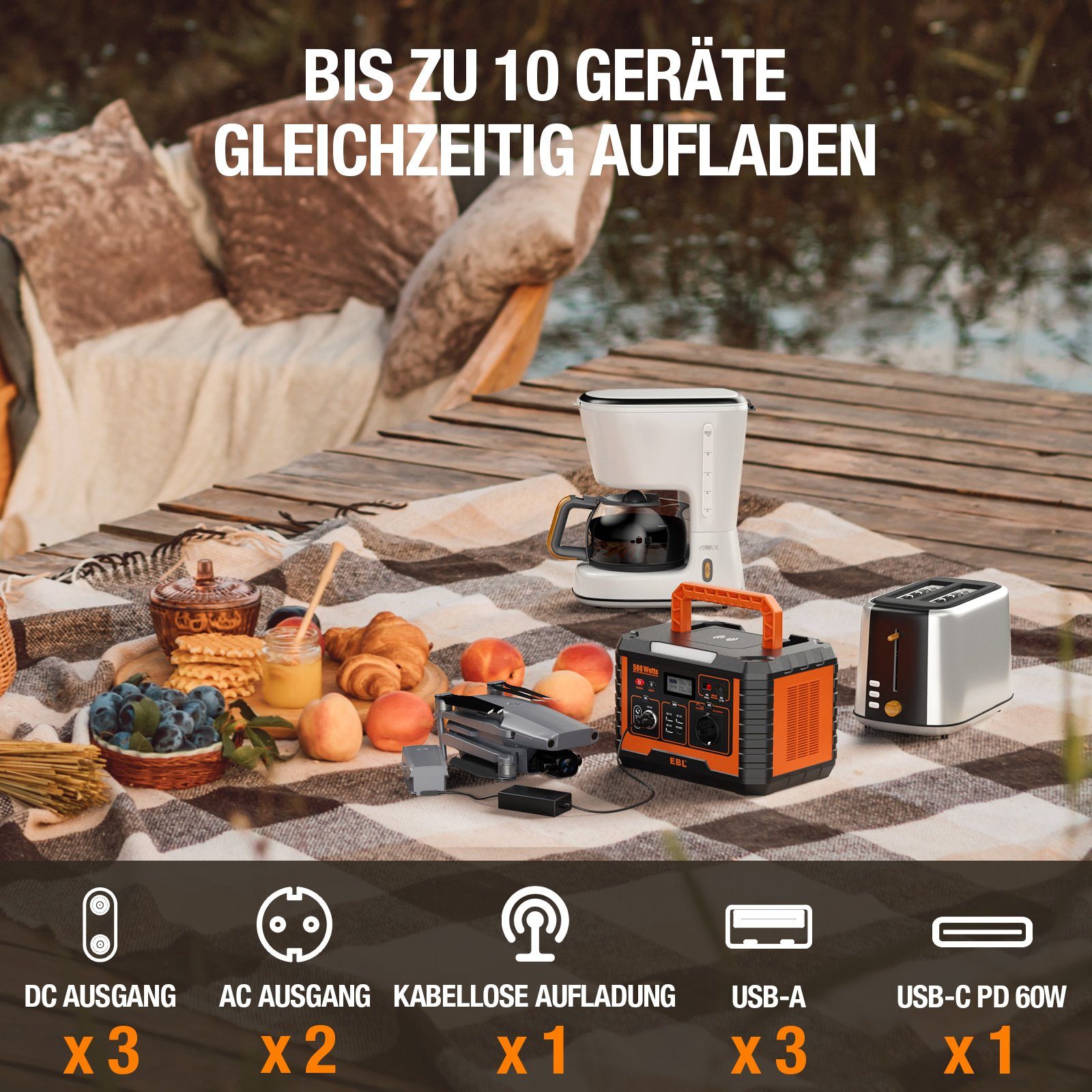 EBL Stromerzeuger 500W Powerstation für (1-tlg) Camping Outdoor,Lithium Batterie