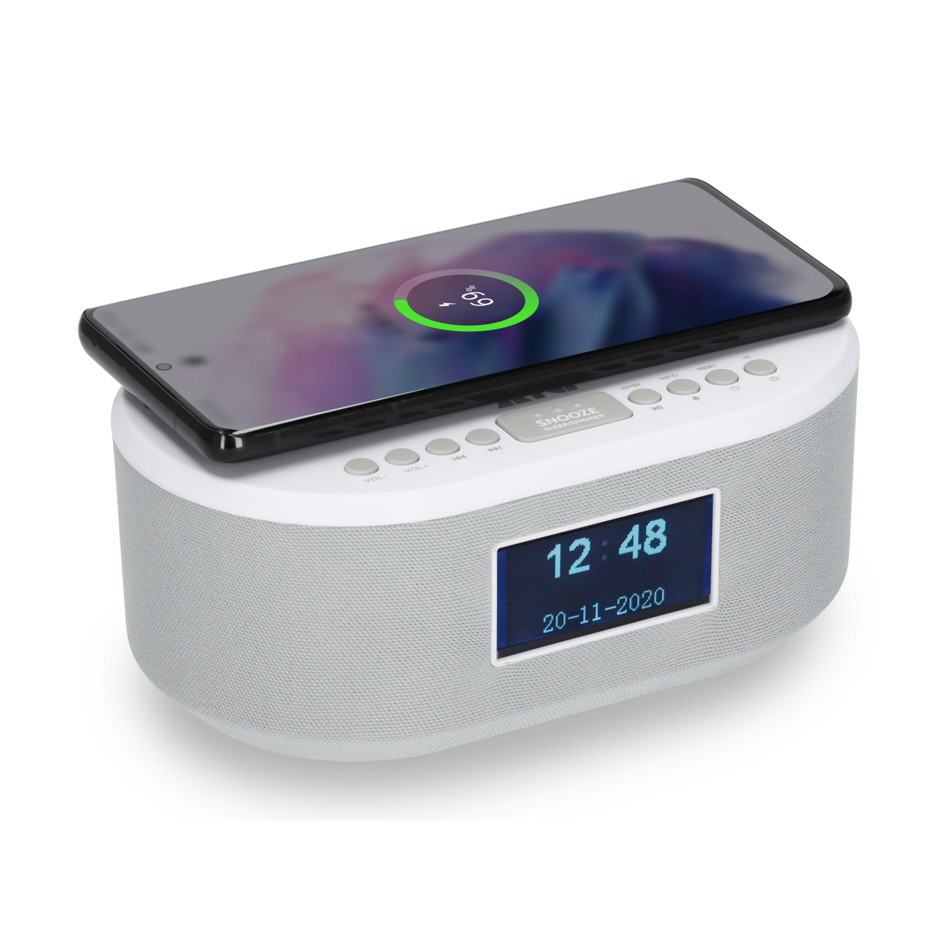 AIC AIC 18DAB Weiß Radio (Radiowecker DAB mit Ladefunktion Bluetooth QI Funktion USB Dual Alarm)