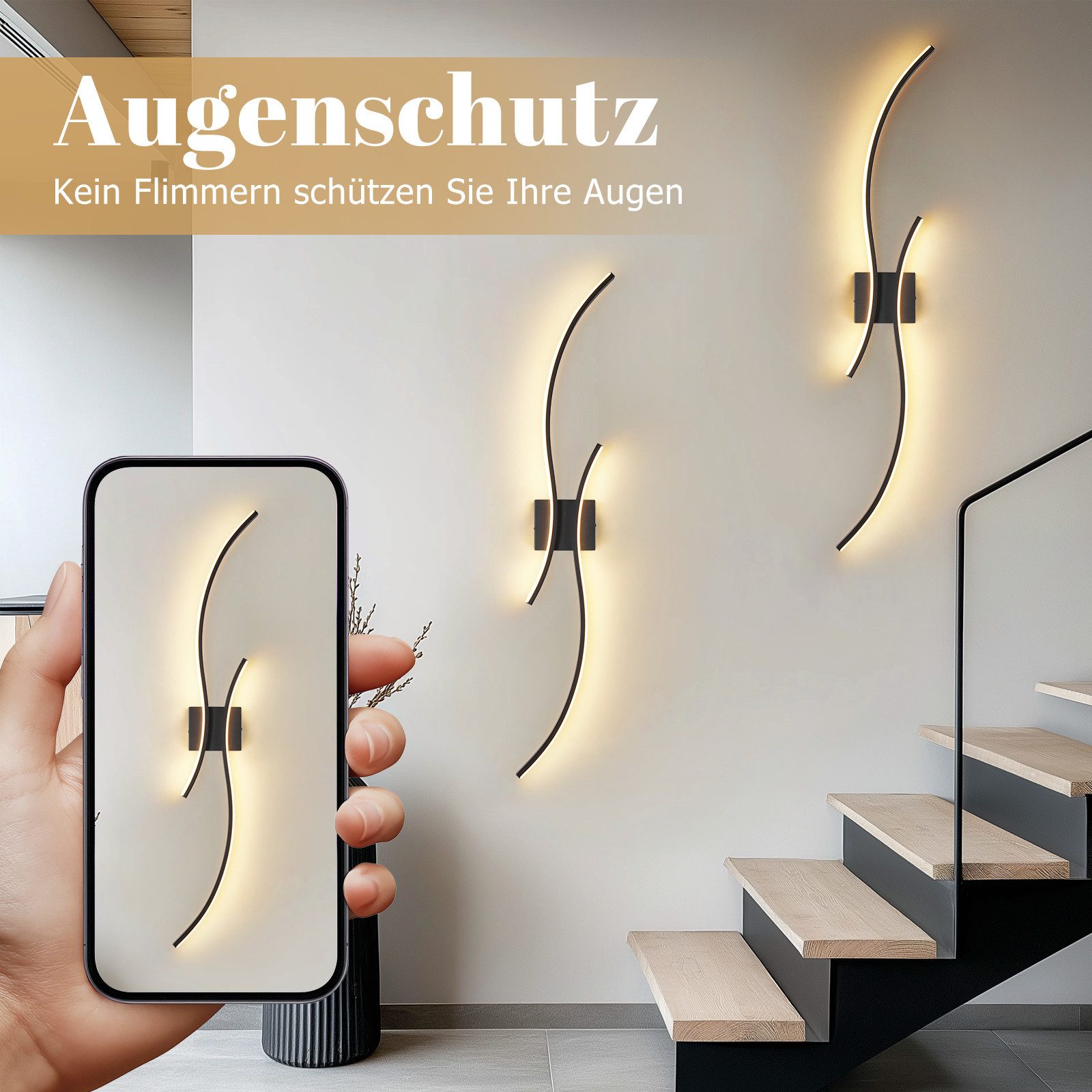 ZMH LED Wandleuchte Innen Wandlampe Flurlampe Modern Design 3000K, Außenleuchtend, LED fest integriert, warmweiß