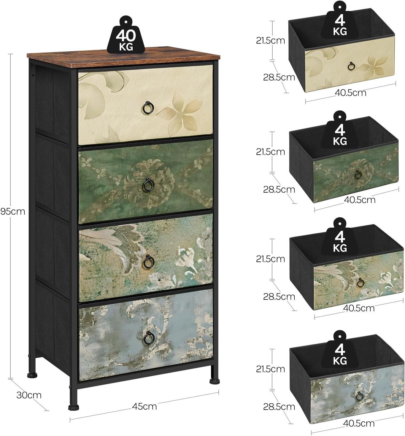 Woltu Kommode (1 St), schmal, mit 4 Schubladen aus Stoff, Sideboard