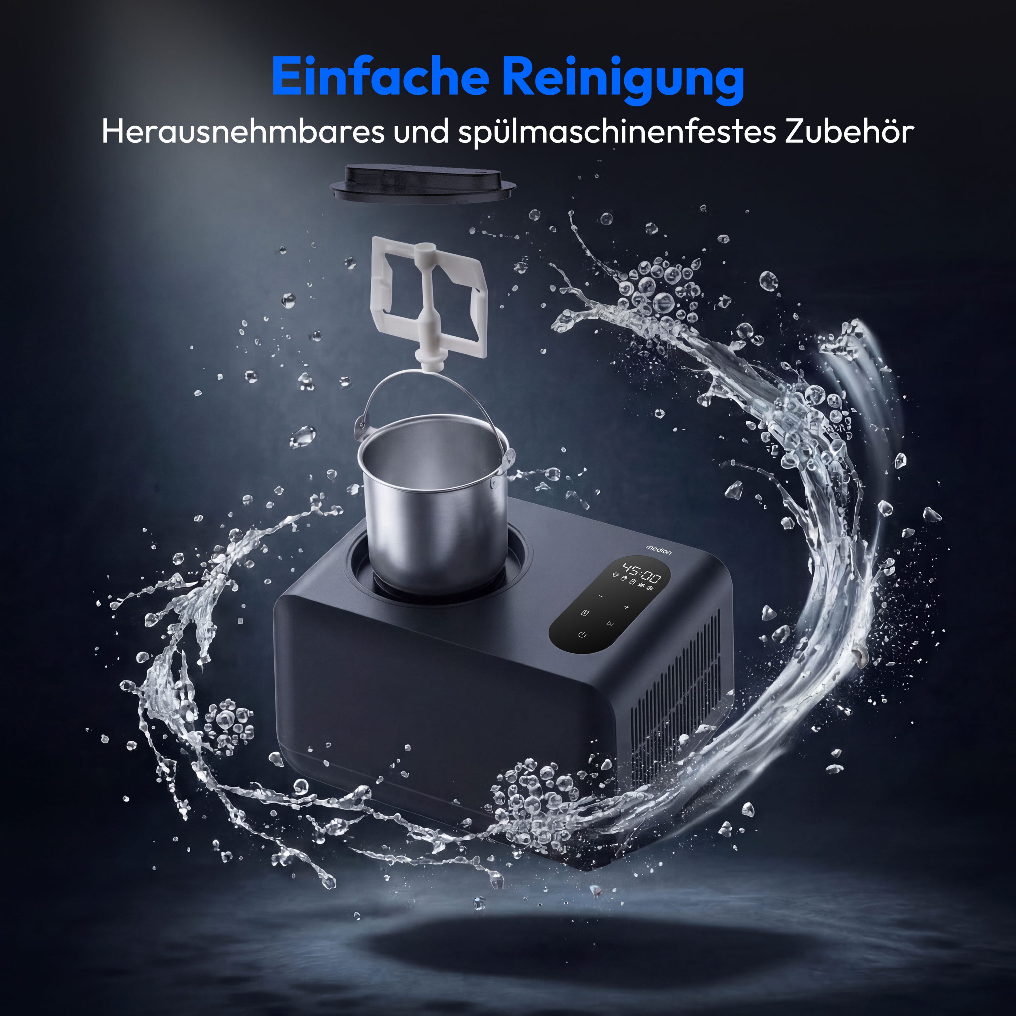Medion® Eismaschine MD 100087, 1,5 l, 150 W, Mixen, Eis, Joghurt oder Slush zubereiten, Eis nachkühlen