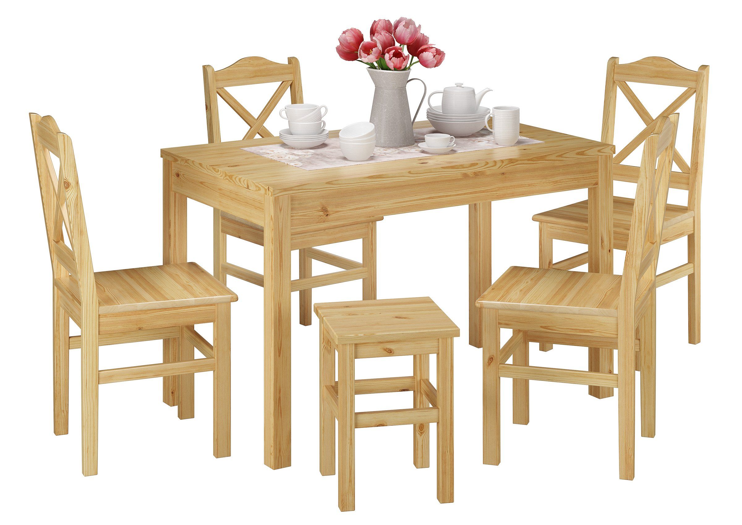 ERST-HOLZ Arbeitshocker Holzhocker Sitzhocker ohne Lehne in Kiefer Natur oder Weiß – Bild 3 von 5
