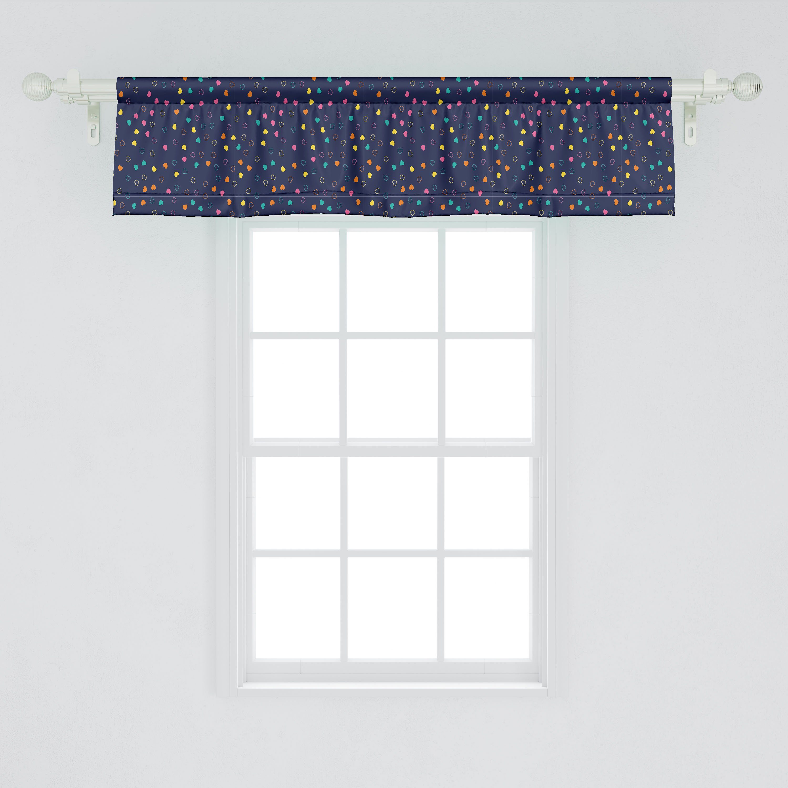 Vorhang Bunte Tiny mit für Microfaser, Küche Herz Dekor Abakuhaus, Romantisch Scheibengardine Schlafzimmer Shapes Volant Stangentasche,