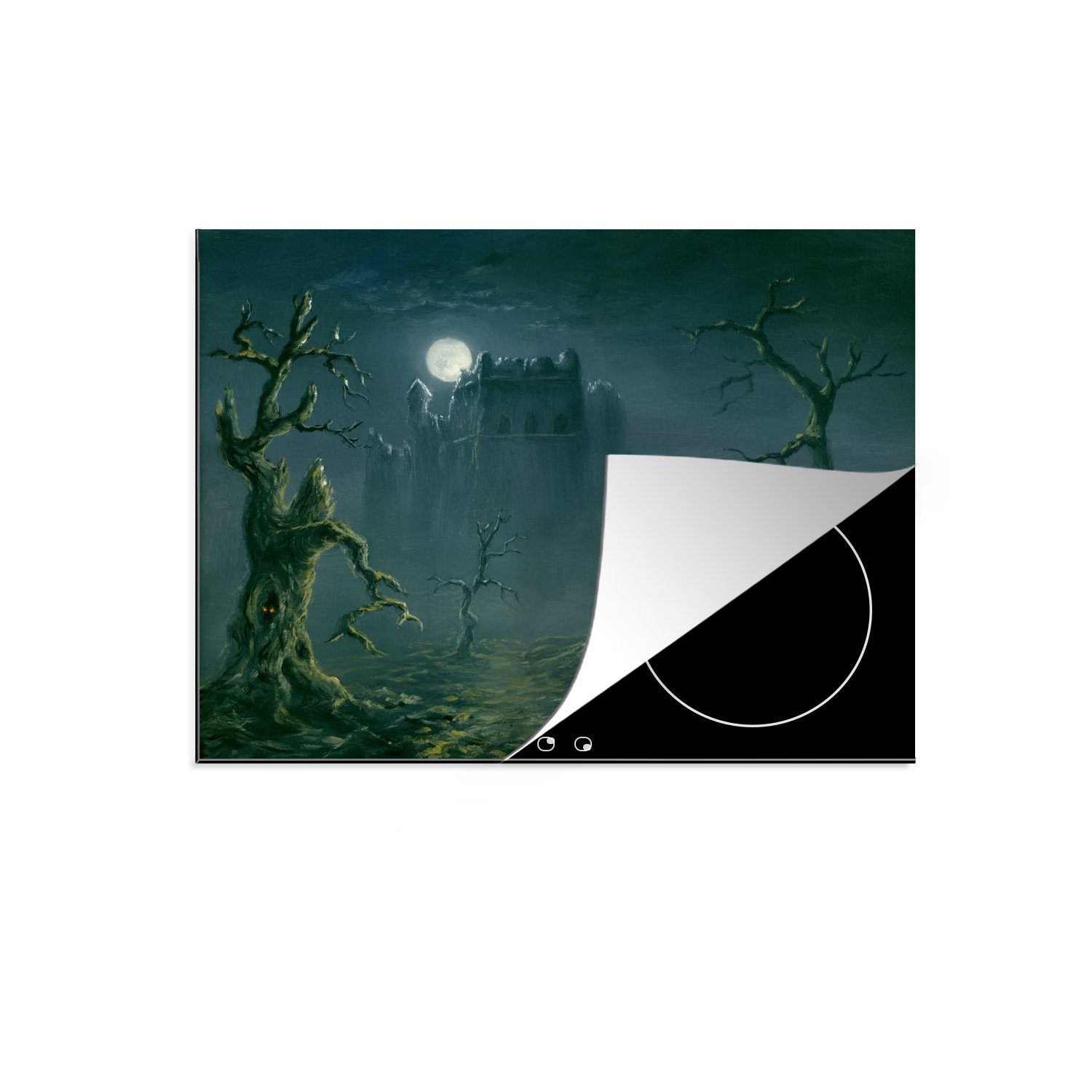 MuchoWow Herdblende-/Abdeckplatte Illustration eines Vampirschlosses bei Nacht, Vinyl, (1 tlg), 70x52 cm, Mobile Arbeitsfläche nutzbar, Ceranfeldabdeckung