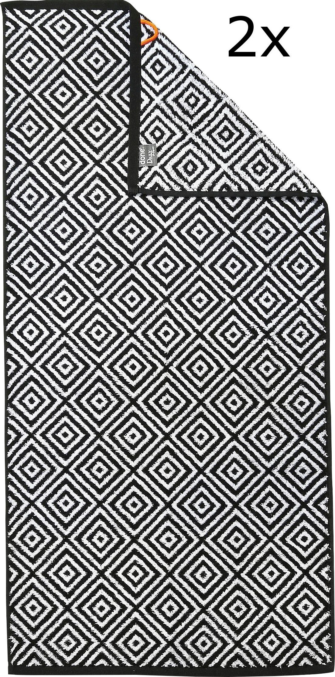 done.® Handtuch Set Daily Shapes Diamond, Jacquard-Walkfrottier, (Set, 2-tlg), Jacquardgewebe, Rauten Muster, verschiedene Set Varianten erhältlich schwarz/weiß | Handtuch-Sets