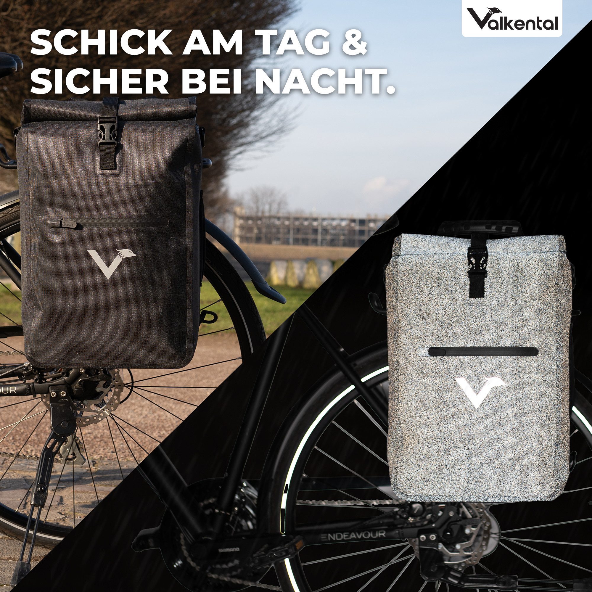 Valkental Fahrradtasche Gepäckträgertasche, Rucksack und Umhängetasche, 3in1 - wasserdicht & reflektierend 25 L