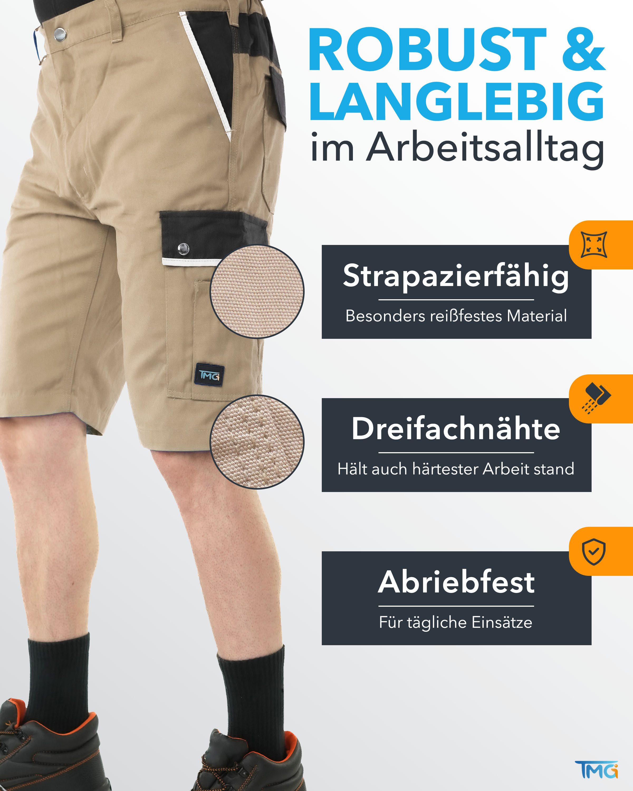 TMG International Arbeitsshorts kurze Arbeitshose Short Style Cargohose Bermuda Robustes Material und hoher Tragekomfort