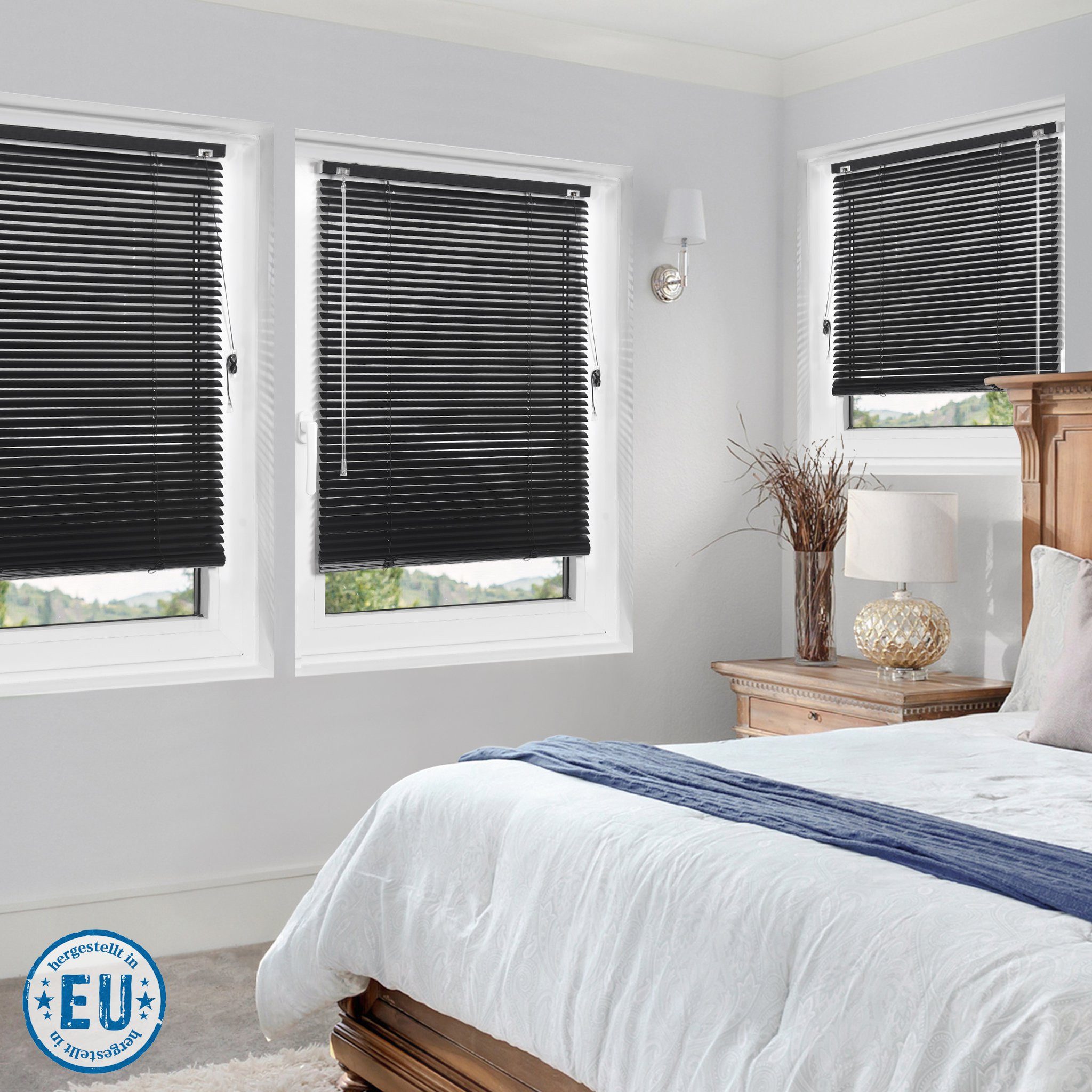 jalousiescout Jalousie Alu Jalousie 25 mm 40 x 130 cm schwarz matt Verdunkelnd LightLess, ohne Bohren, geklemmt oder verschaubt, Aluminium, vollverdunkelnd, Feu – Bild 2 von 5