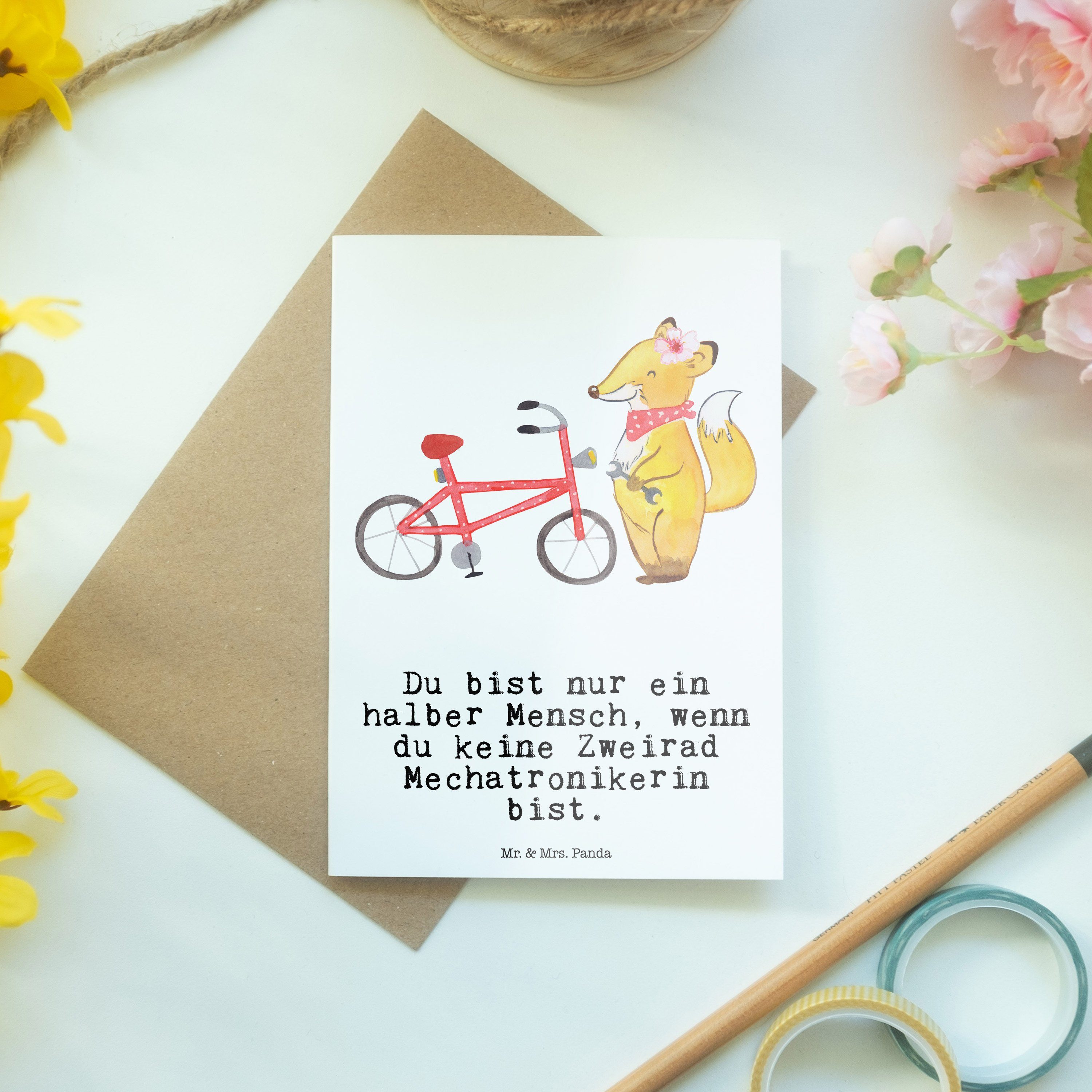Mr. & Mrs. Panda Grußkarte mit R Weiß - Geschenk, Mechatronikerin - Zweirad Arbeitskollege, Herz