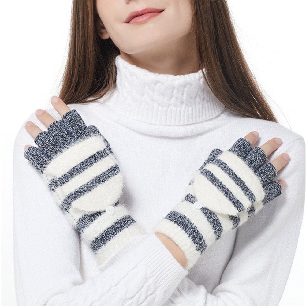 LYDMN Strickhandschuhe Winterhandschuhe, Handschuhe mit halber Fingerklappe, Strickhandschuhe Strick Fingerhandschuhe,Touchscreen Handschuhe schwarz