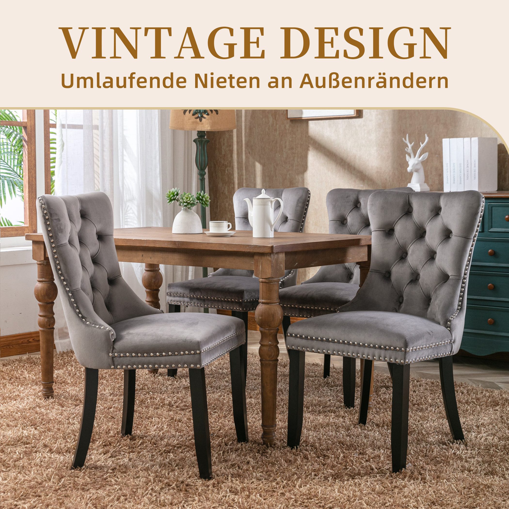 SeedWave Esszimmerstuhl 2er-Set Küchenstuhl Samtbezug, Holzfüße mit Verstel günstig online kaufen