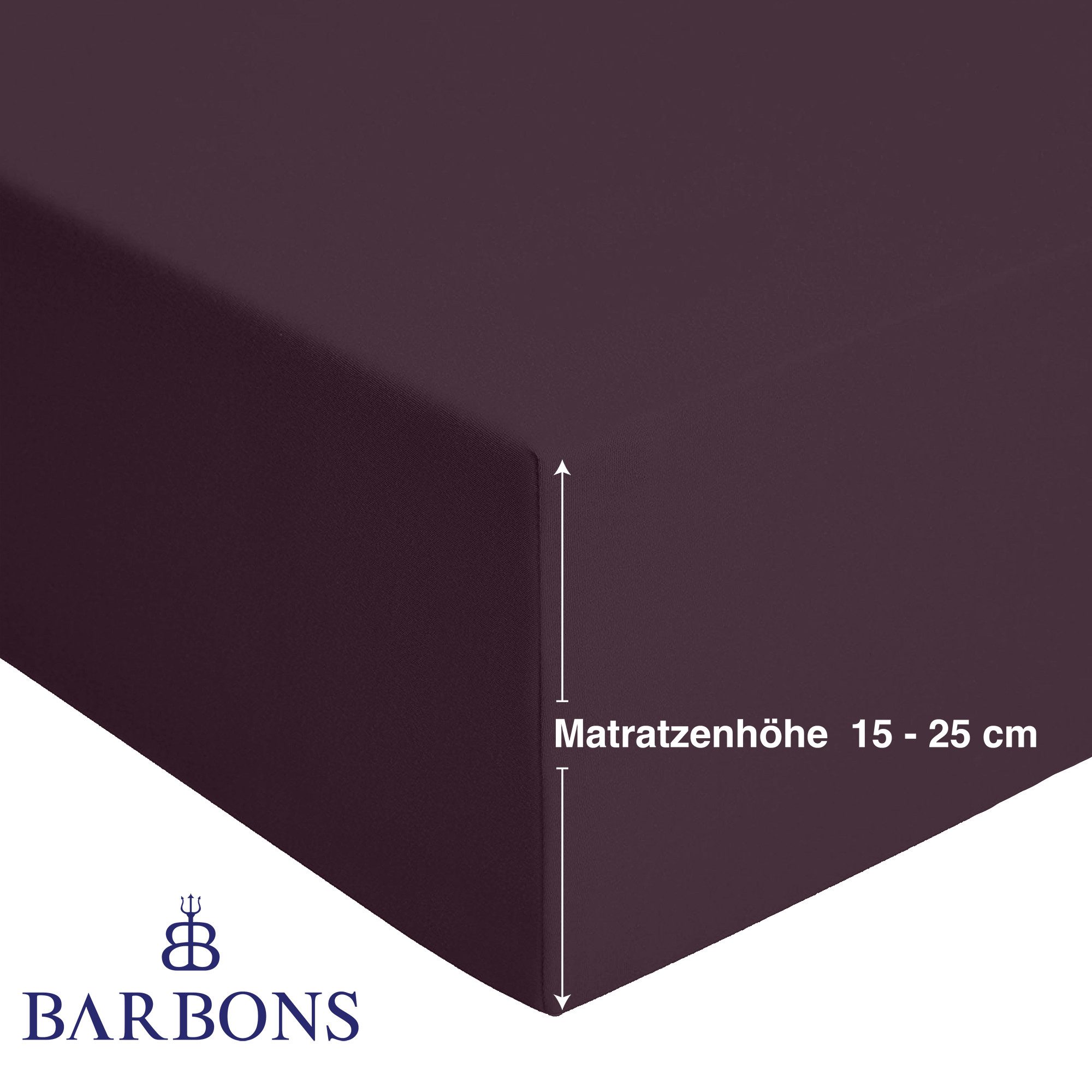BARBONS Spannbettlaken Jersey Bettlaken, 145 g/m² Spannbetttuch, bis zu 25cm Höhe, Topper, Jersey aus 100% Baumwolle, Gummizug: rundum, (1 Stück), Rundumgummi, Atmungsaktiv