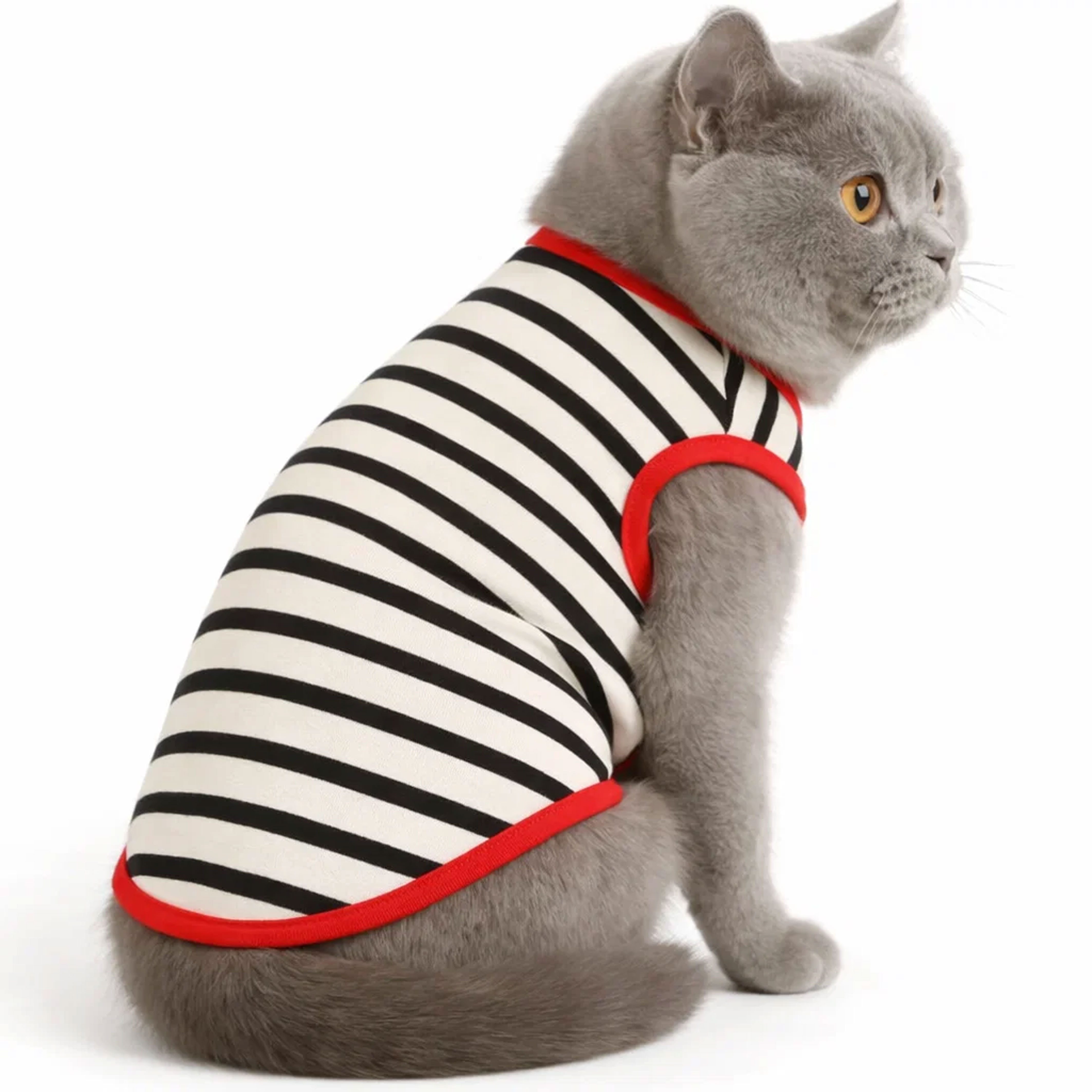 Jungengel Tieroverall T-Shirt für Katze & Hund Haustier Shirt Katzenkleidung Hundeshirt, Gestreiftes Haustier Shirt weich elastisch für Katzen und kleine Hunde