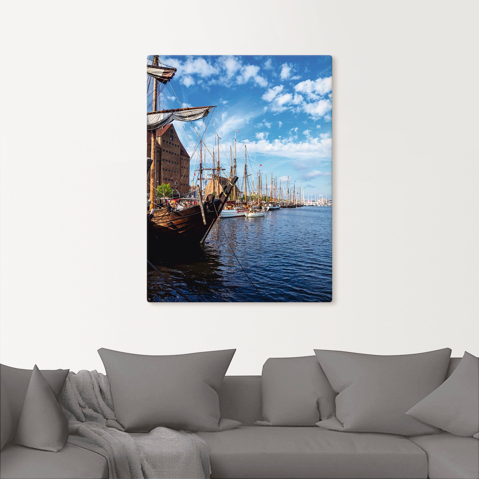 Rostock, versch. Größen Wandbild Warnow (1 auf Artland Bilder Schiffen Alubild, oder St), & Wandaufkleber Booten als von Segelschiffe Poster in Leinwandbild,