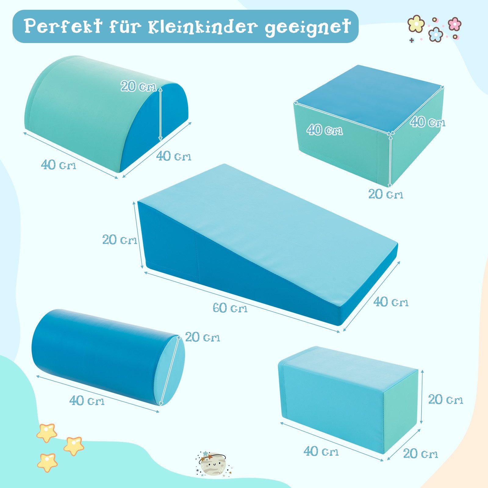 COSTWAY 5TLG. Schaumstoffbausteine Spielbausteine, für Baby & Kinder – Bild 4 von 4