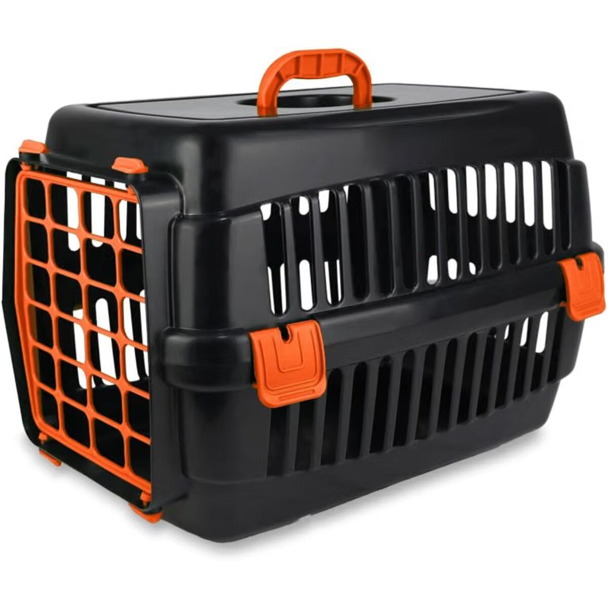 COFI 1453 Tiertransportbox Robuste Katzen-Hartschalen-Transportbox Schwarz-Orange, Robuste Hartschale mit Lüftungsschlitzen und Tragegriff