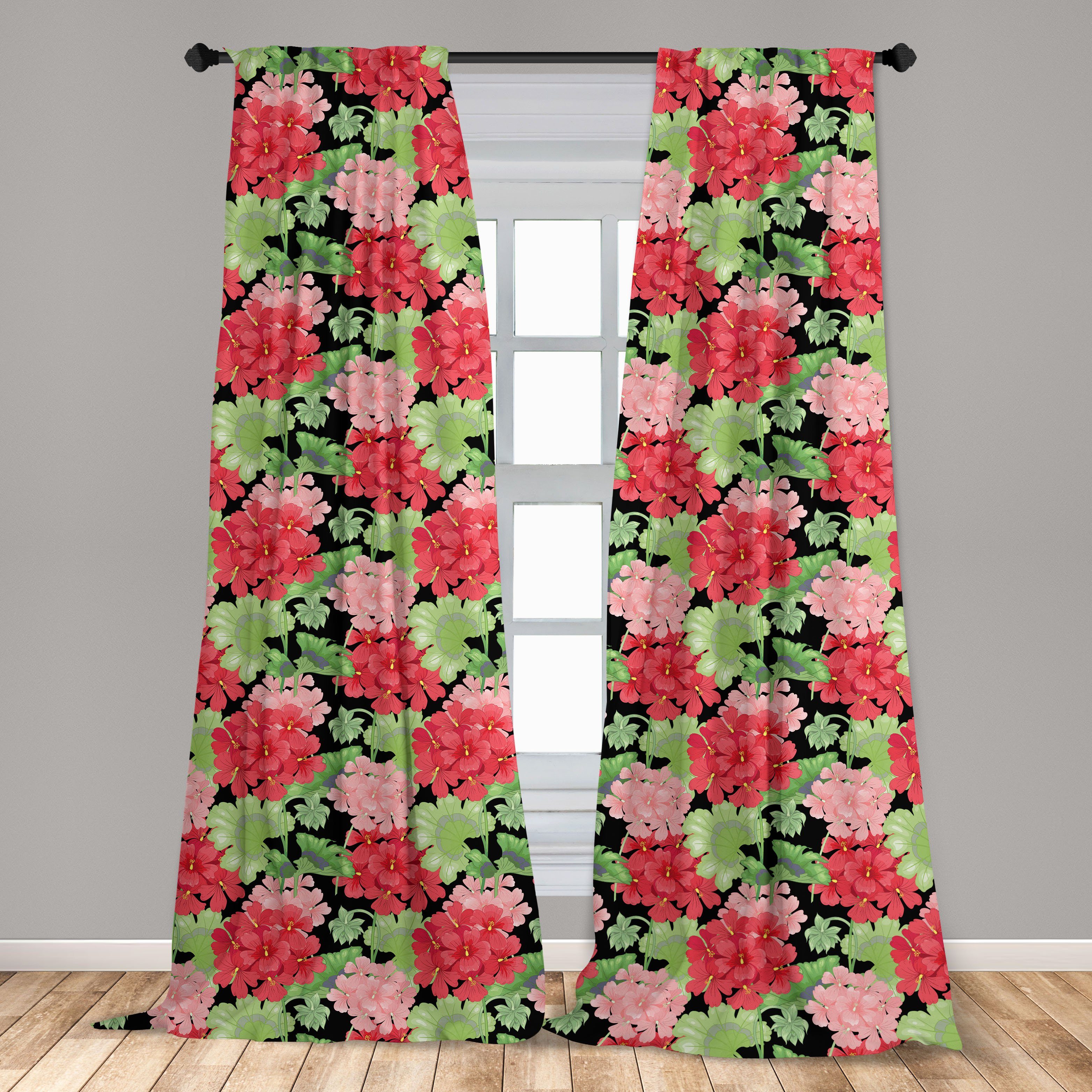 Gardine Vorhang für Wohnzimmer Leaves Victorian Flowers Dekor, Microfaser, Pelargonien Abakuhaus, Schlafzimmer